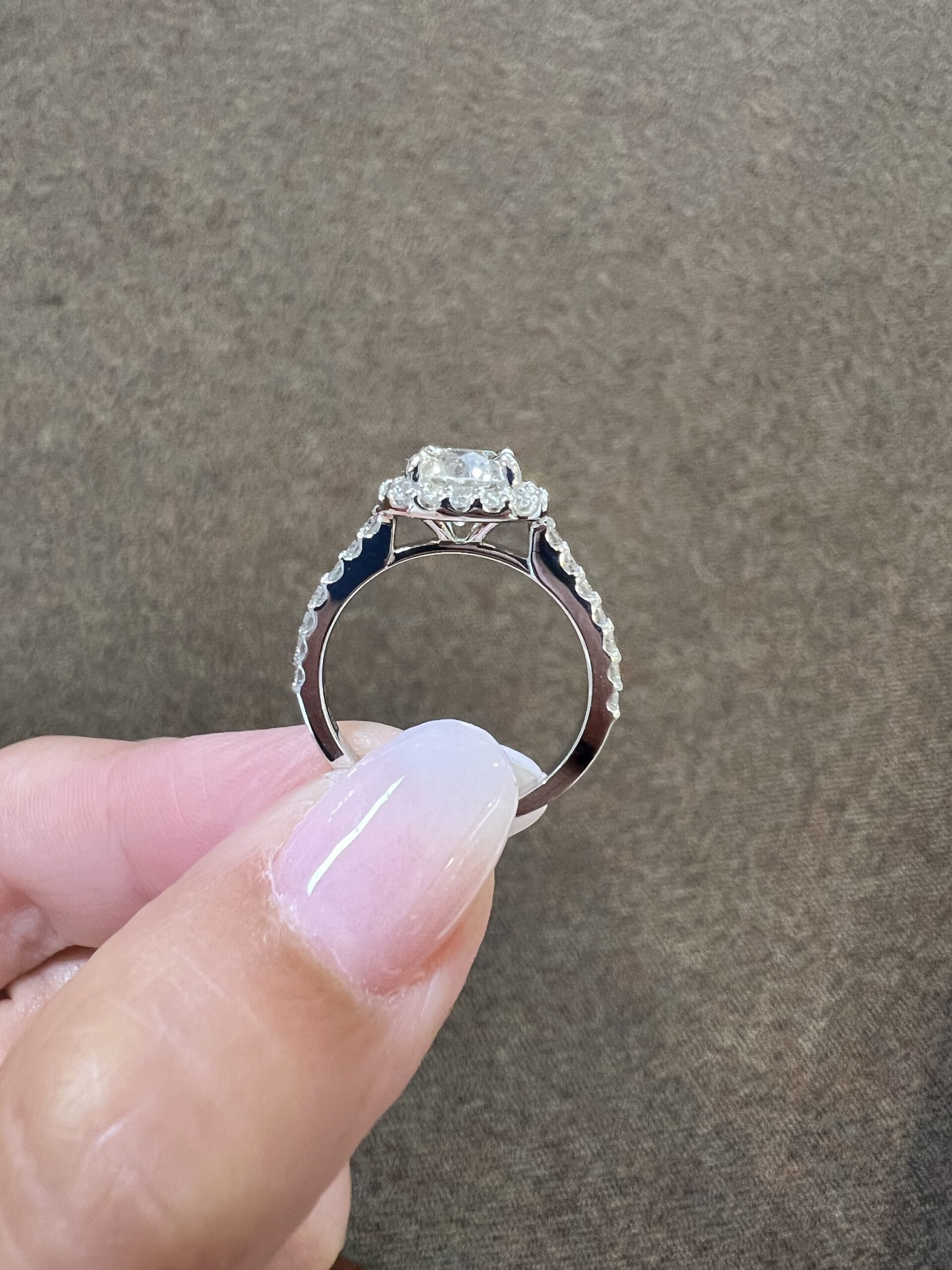 One-Of-A-Kind Custom Made 14k White Gold 1.49 Carat Old Mine Cut Diamond Halo Ring - Image 29