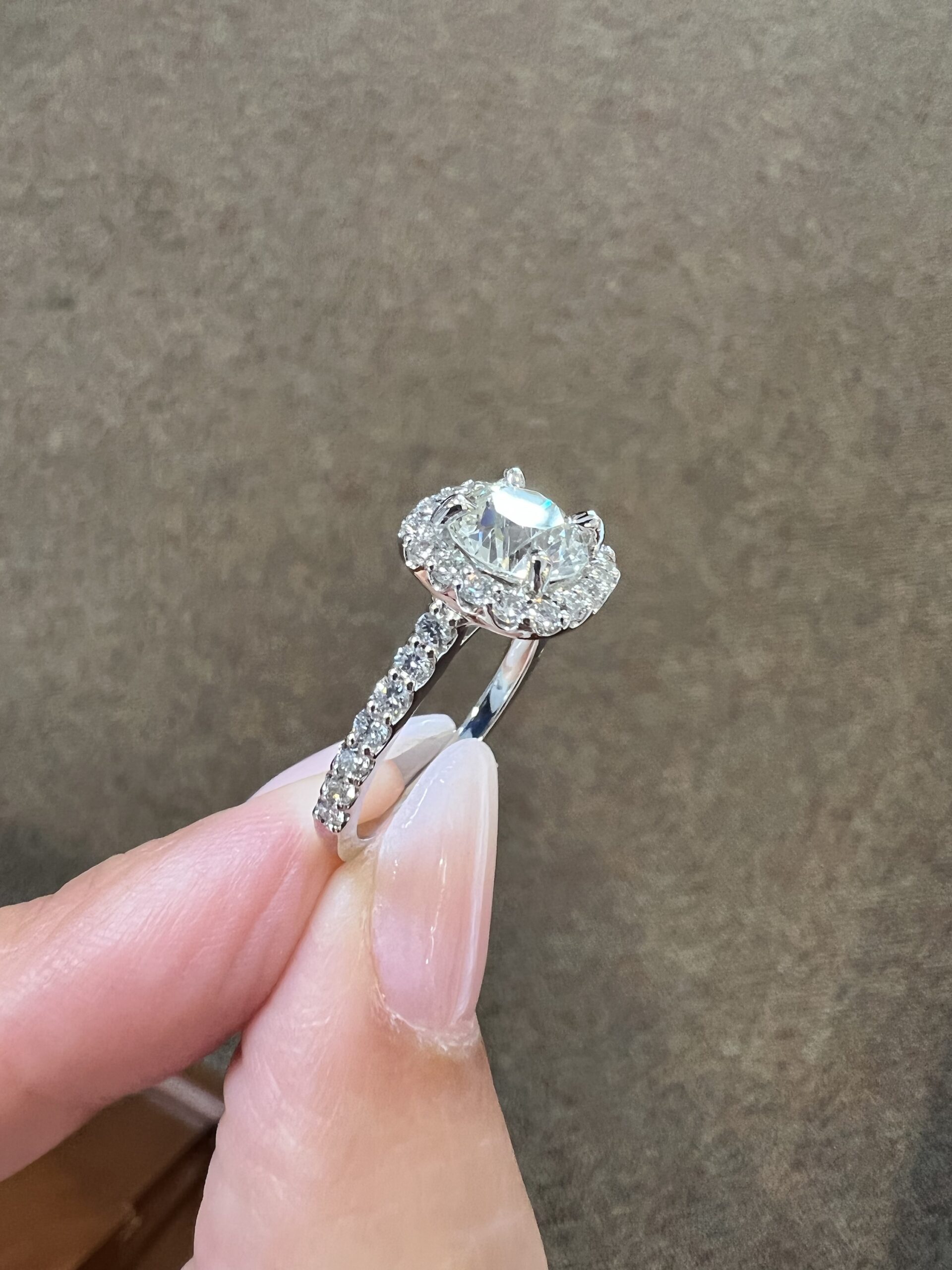 One-Of-A-Kind Custom Made 14k White Gold 1.49 Carat Old Mine Cut Diamond Halo Ring - Image 26