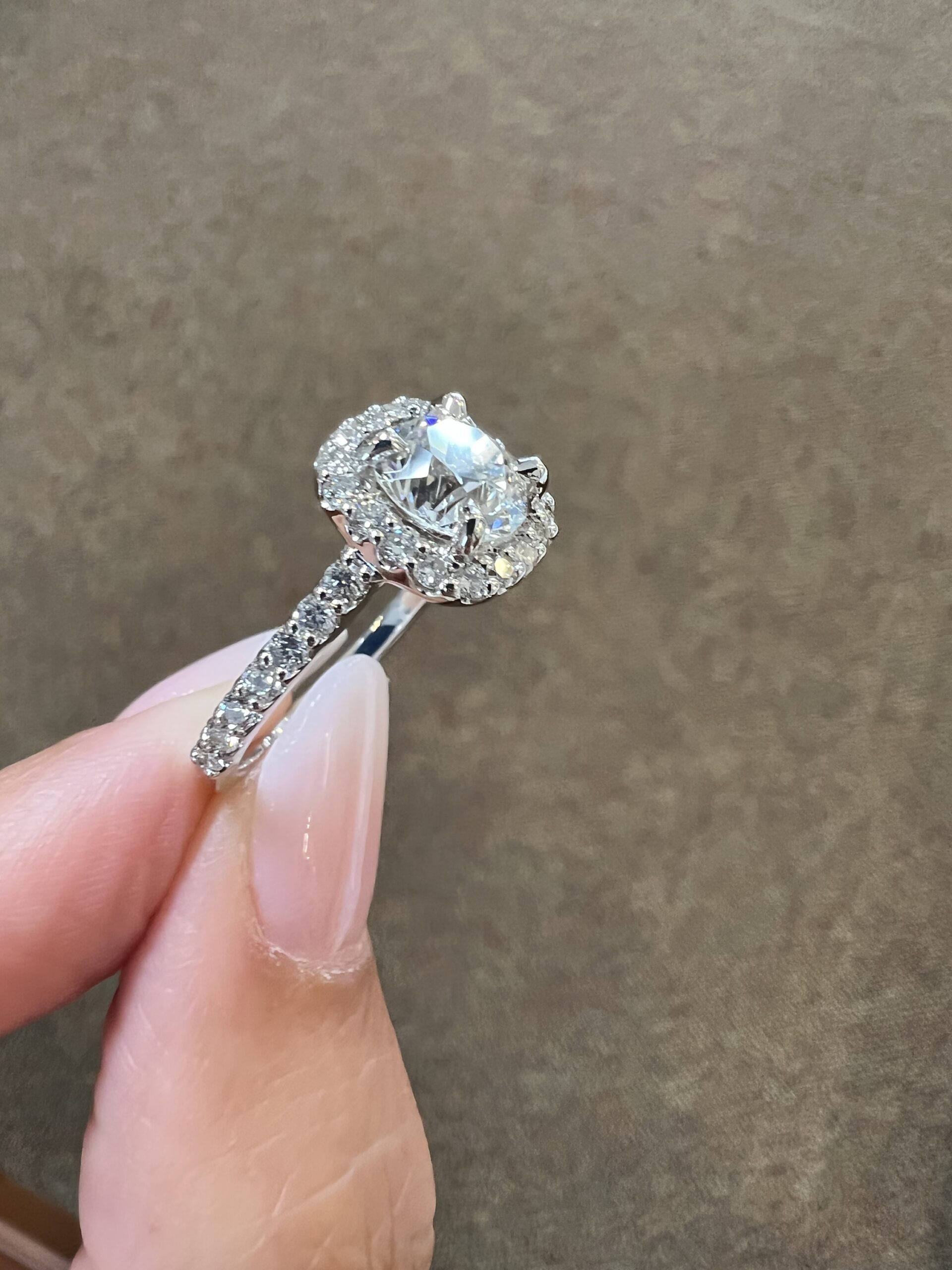 One-Of-A-Kind Custom Made 14k White Gold 1.49 Carat Old Mine Cut Diamond Halo Ring - Image 28