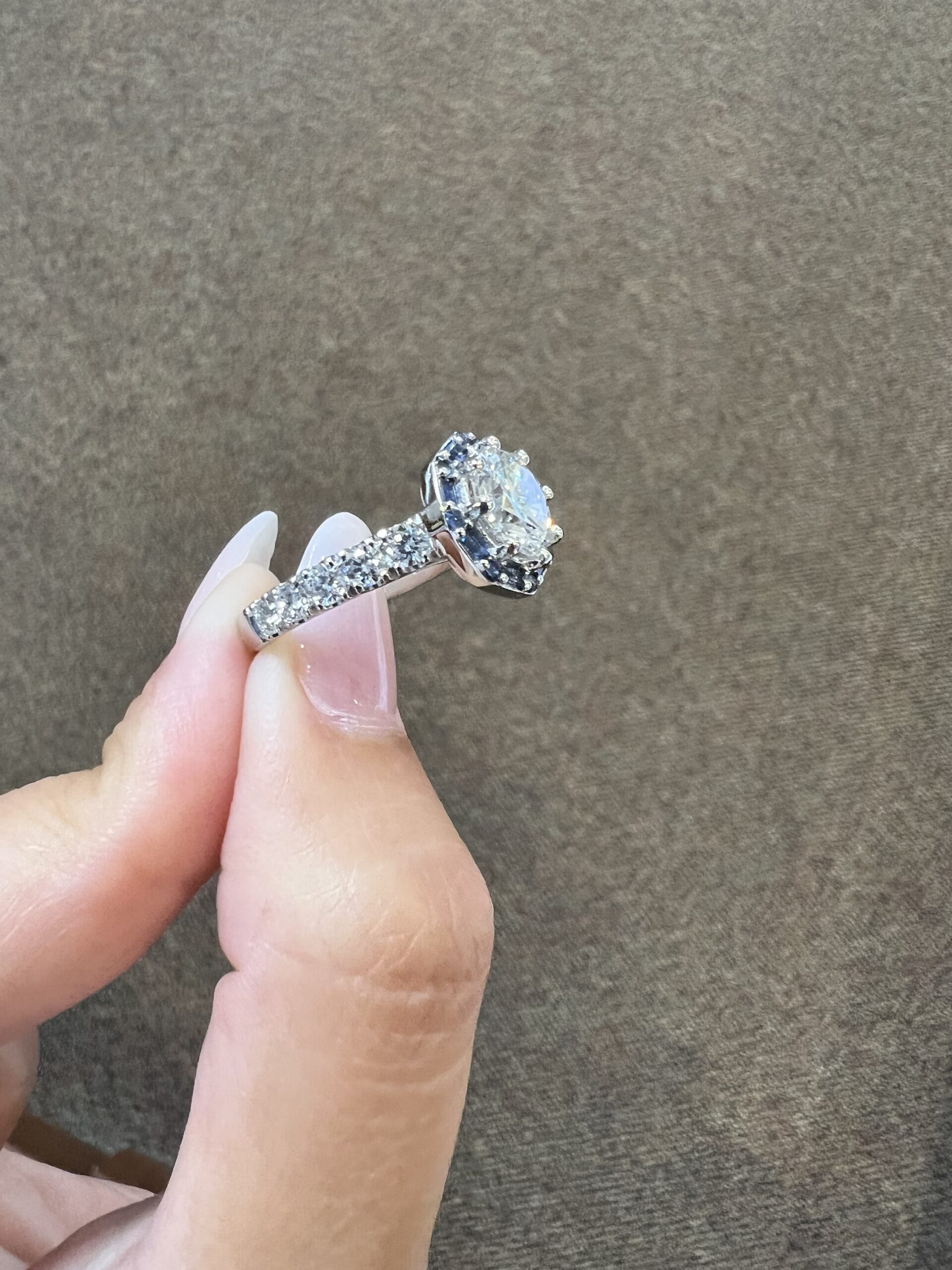 Custom Made Platinum Genuine Natural GIA Certified 1.82 Carat Round Brilliant Cut Diamond & Sapphire Cluster Ring - Image 20