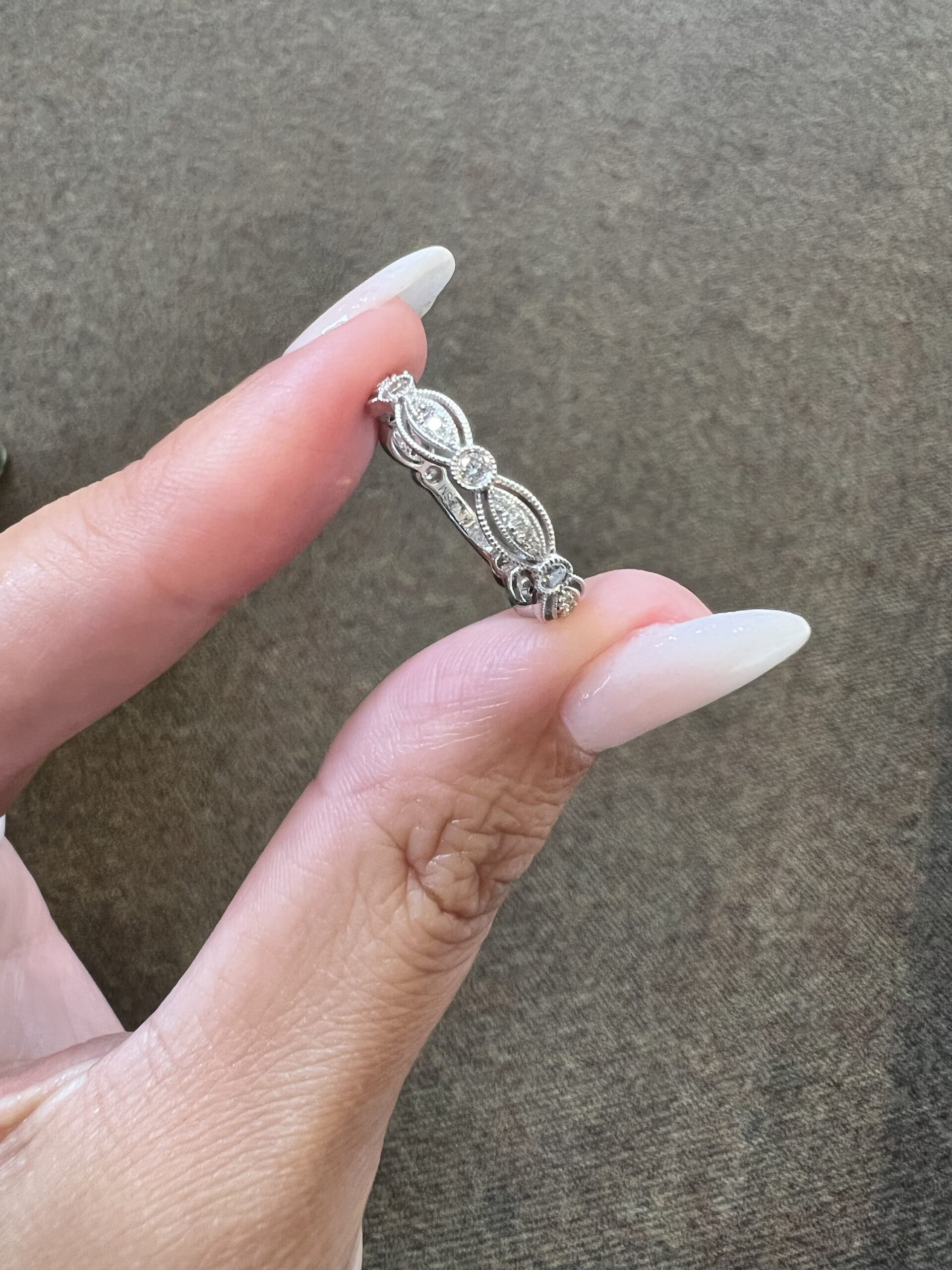 14k White Gold .34 Cttw Genuine Round Brilliant Cut Diamond Openwork Band