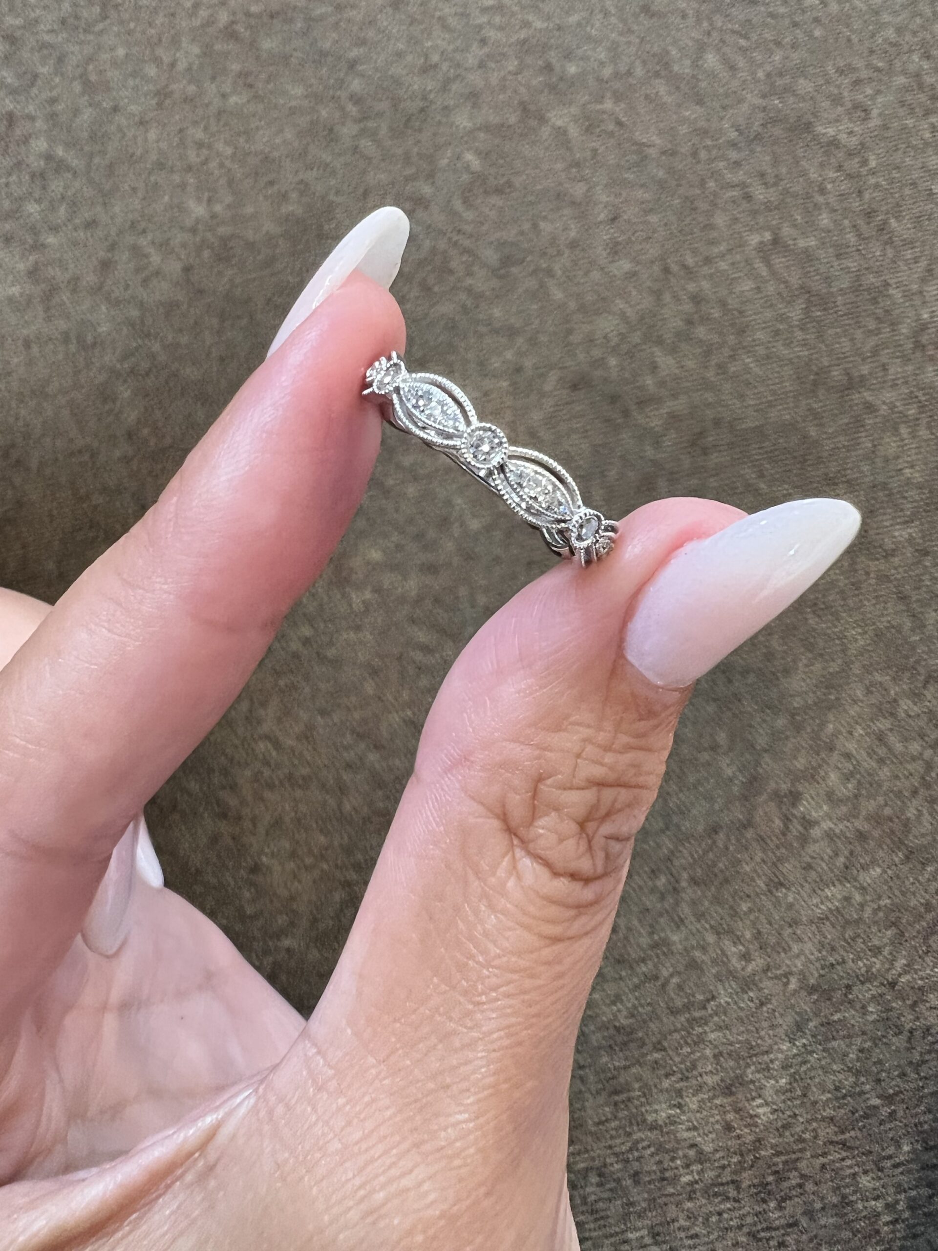 14k White Gold .34 Cttw Genuine Round Brilliant Cut Diamond Openwork Band - Image 8