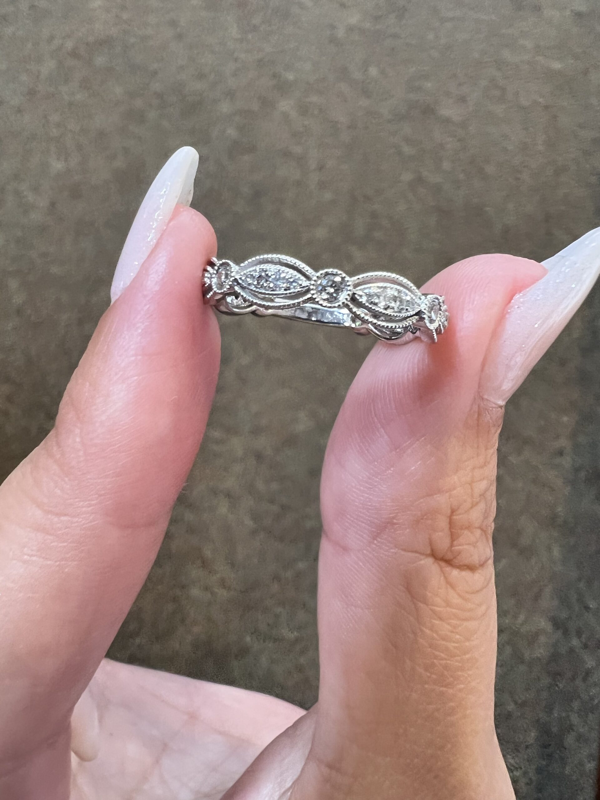 14k White Gold .34 Cttw Genuine Round Brilliant Cut Diamond Openwork Band - Image 5