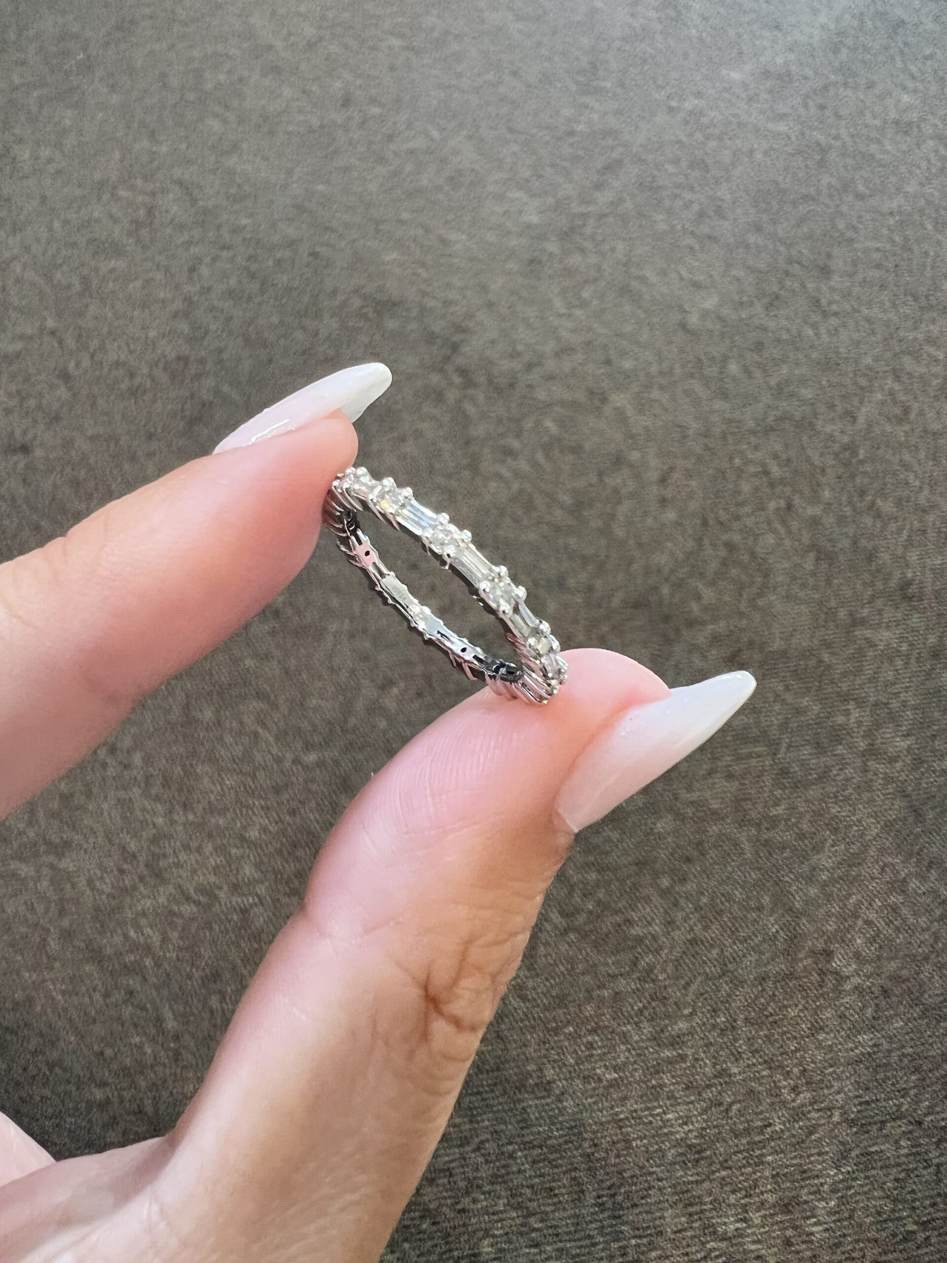 Platinum Genuine .80 Cttw Round Brilliant Cut Diamond & Diamond Baguette Eternity Band - Image 3