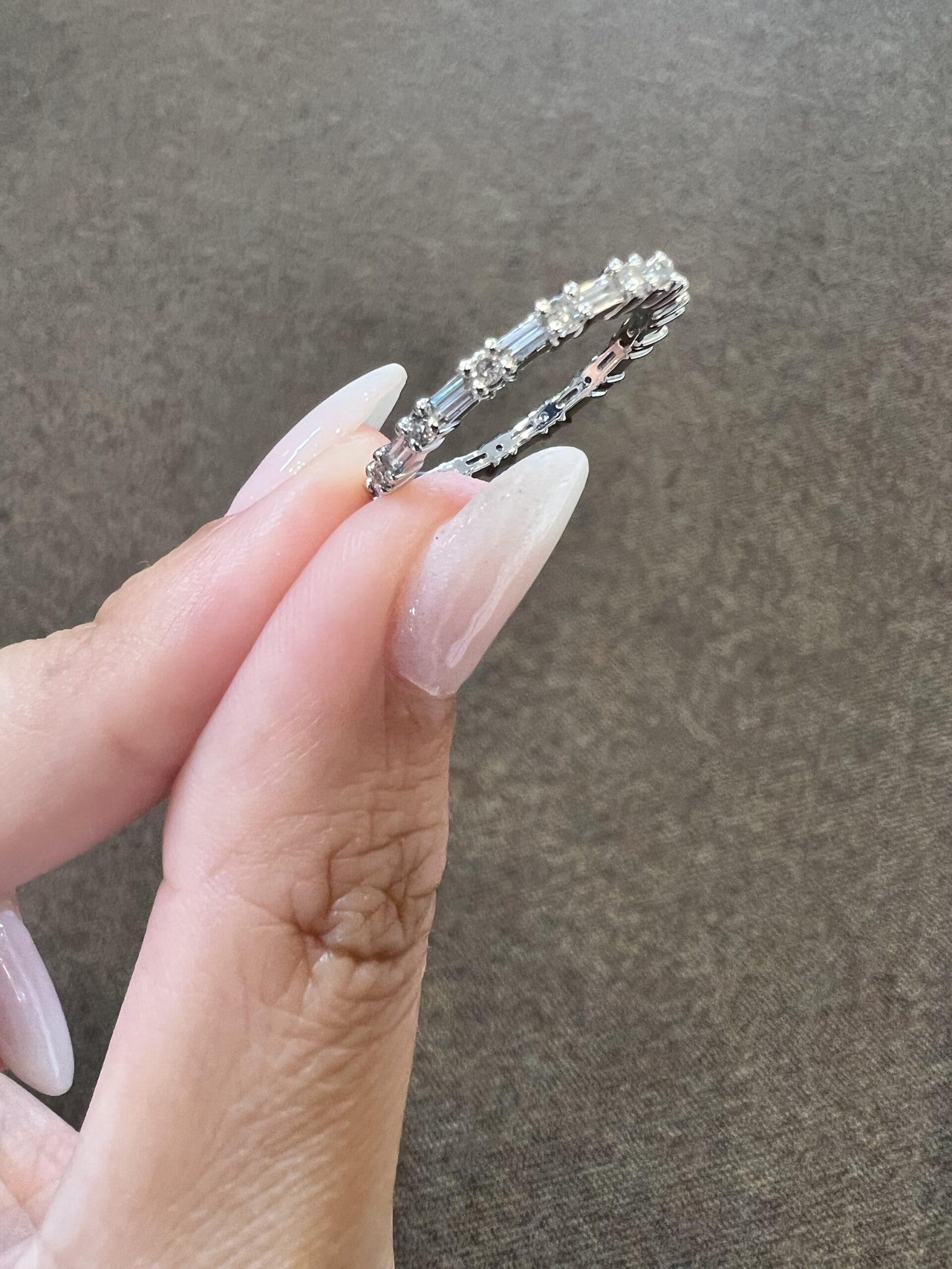 Platinum Genuine .80 Cttw Round Brilliant Cut Diamond & Diamond Baguette Eternity Band - Image 7