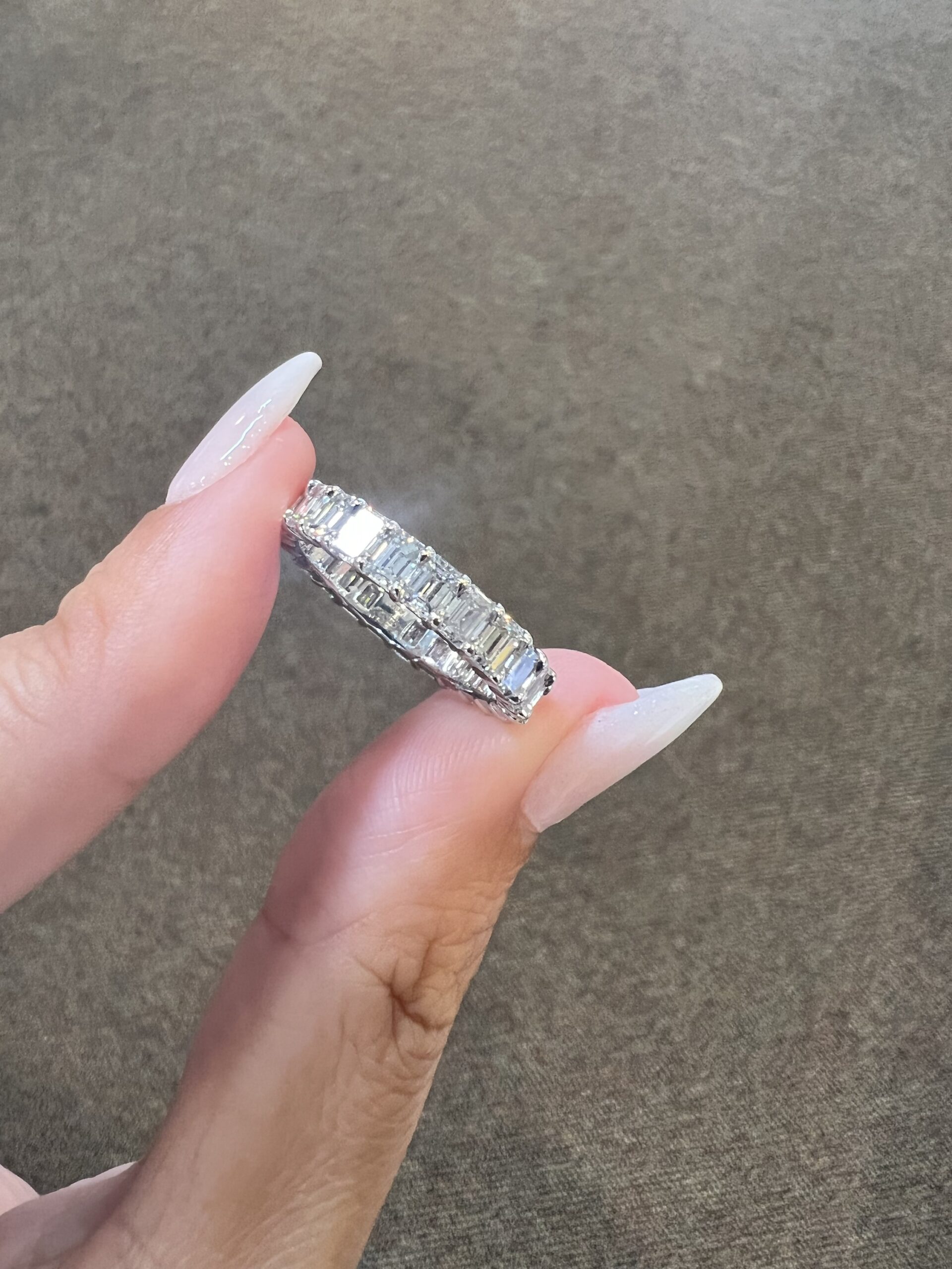 Platinum 24 Stone Genuine 3.50 Carat Emerald Cut Diamond Eternity Band - Image 3
