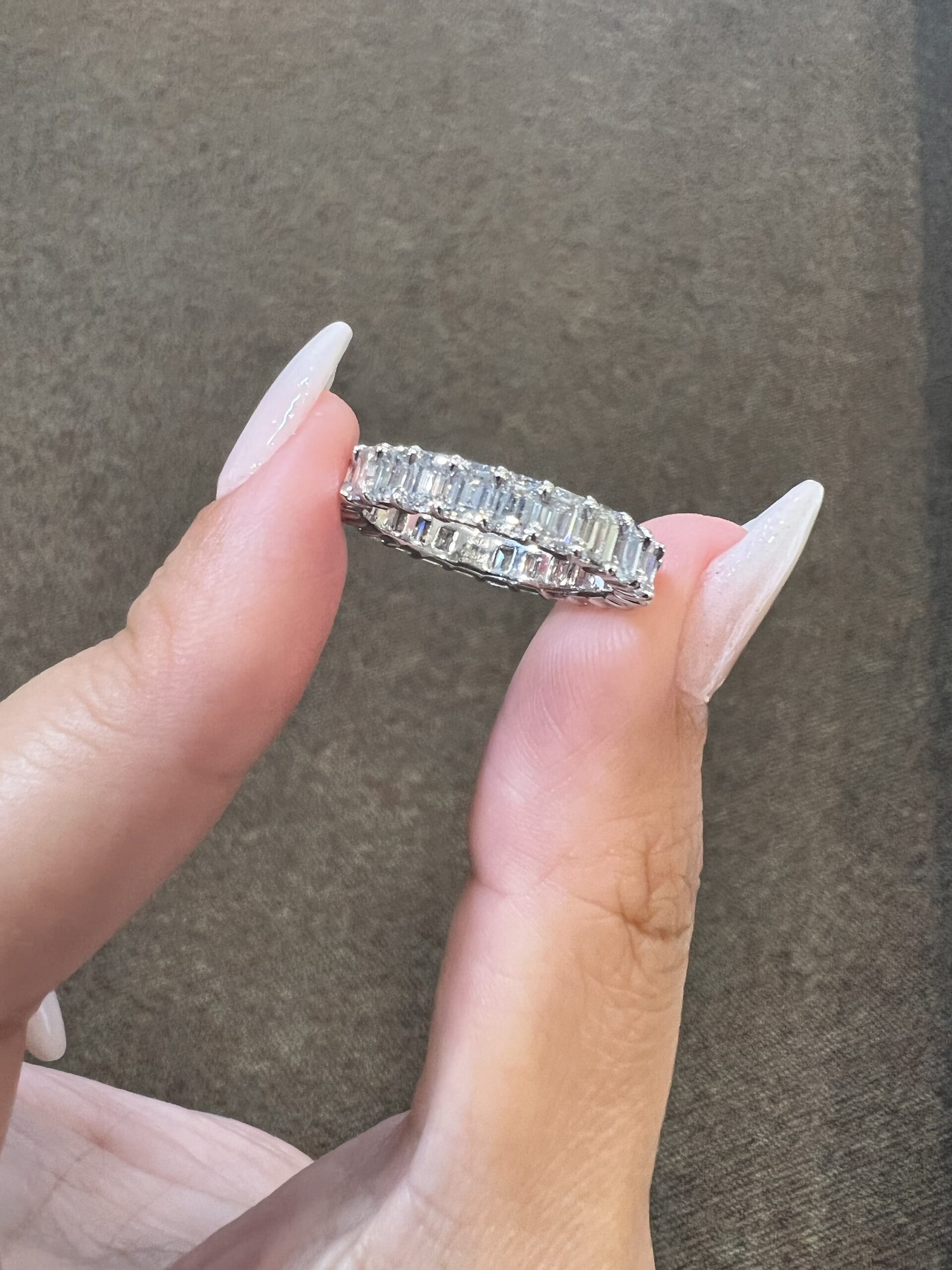 Platinum 24 Stone Genuine 3.50 Carat Emerald Cut Diamond Eternity Band - Image 2