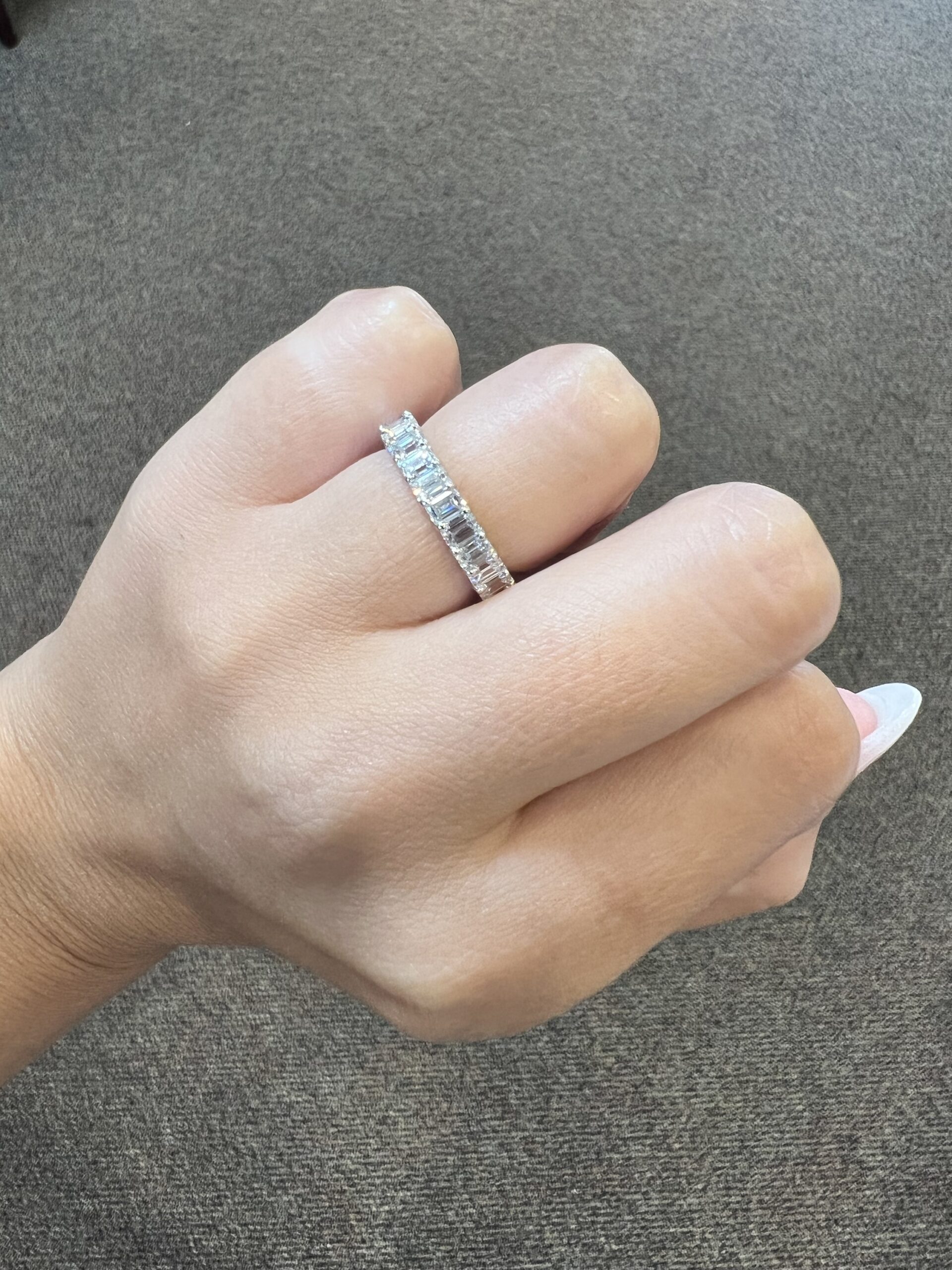 Platinum 24 Stone Genuine 3.50 Carat Emerald Cut Diamond Eternity Band - Image 21