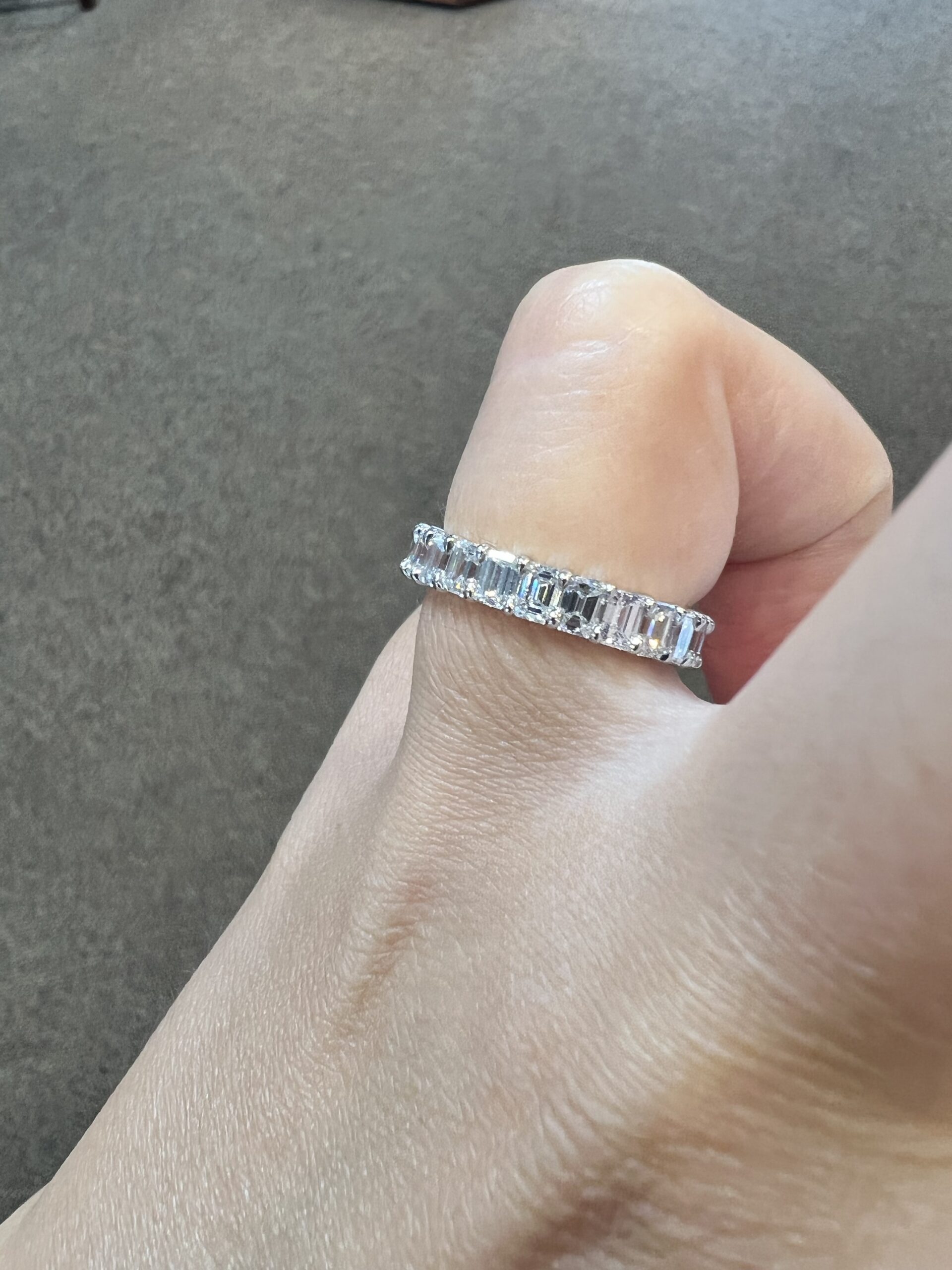 Platinum 24 Stone Genuine 3.50 Carat Emerald Cut Diamond Eternity Band - Image 23