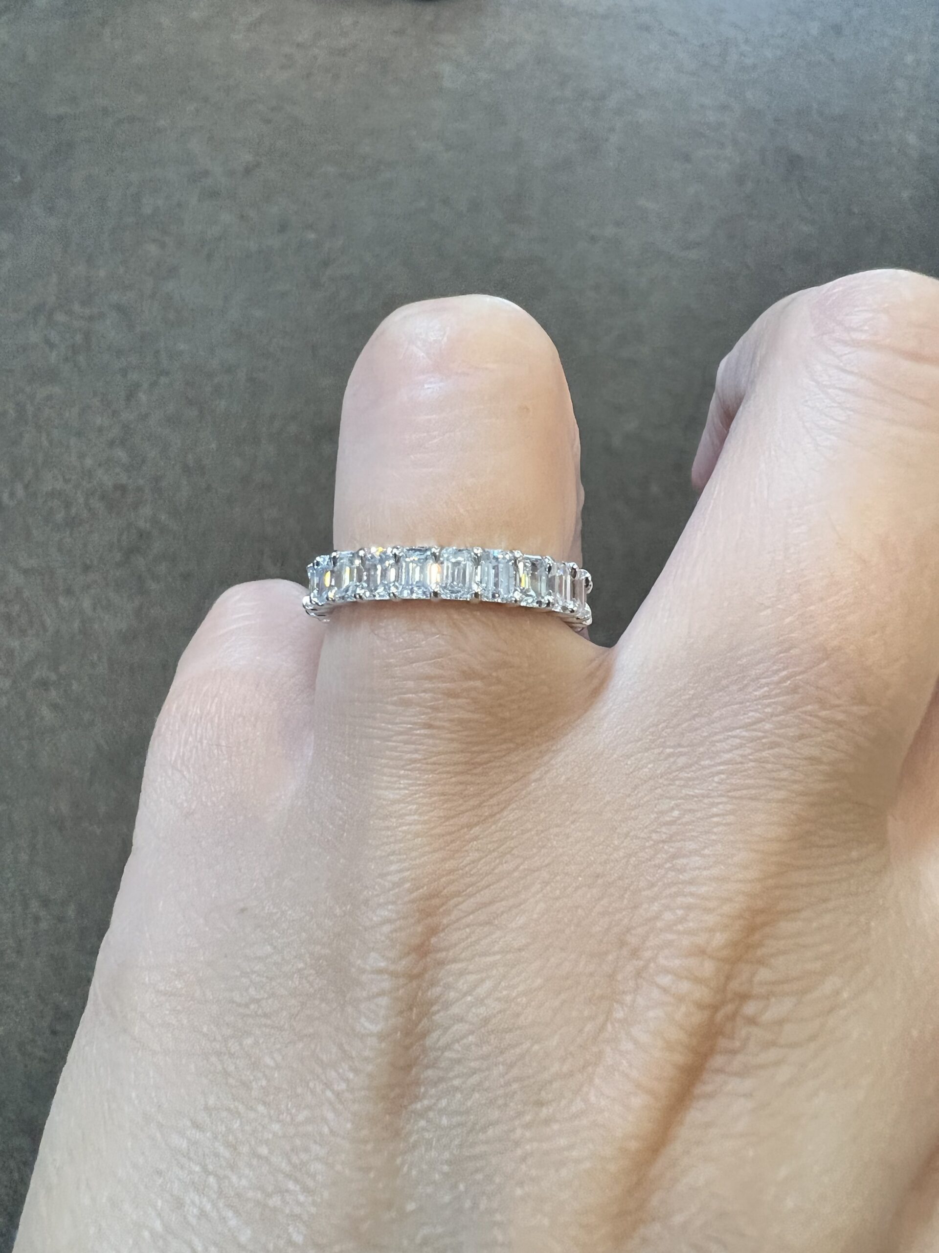 Platinum 24 Stone Genuine 3.50 Carat Emerald Cut Diamond Eternity Band - Image 25