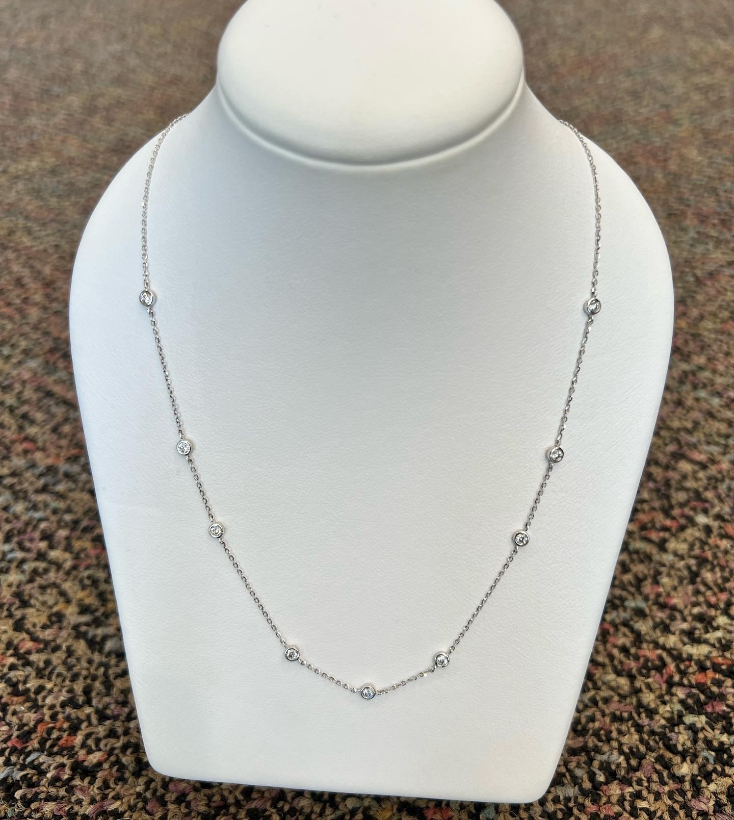 14k White Gold Genuine .36 Cttw Round Brilliant Cut Diamond By The Yard Choker Necklace