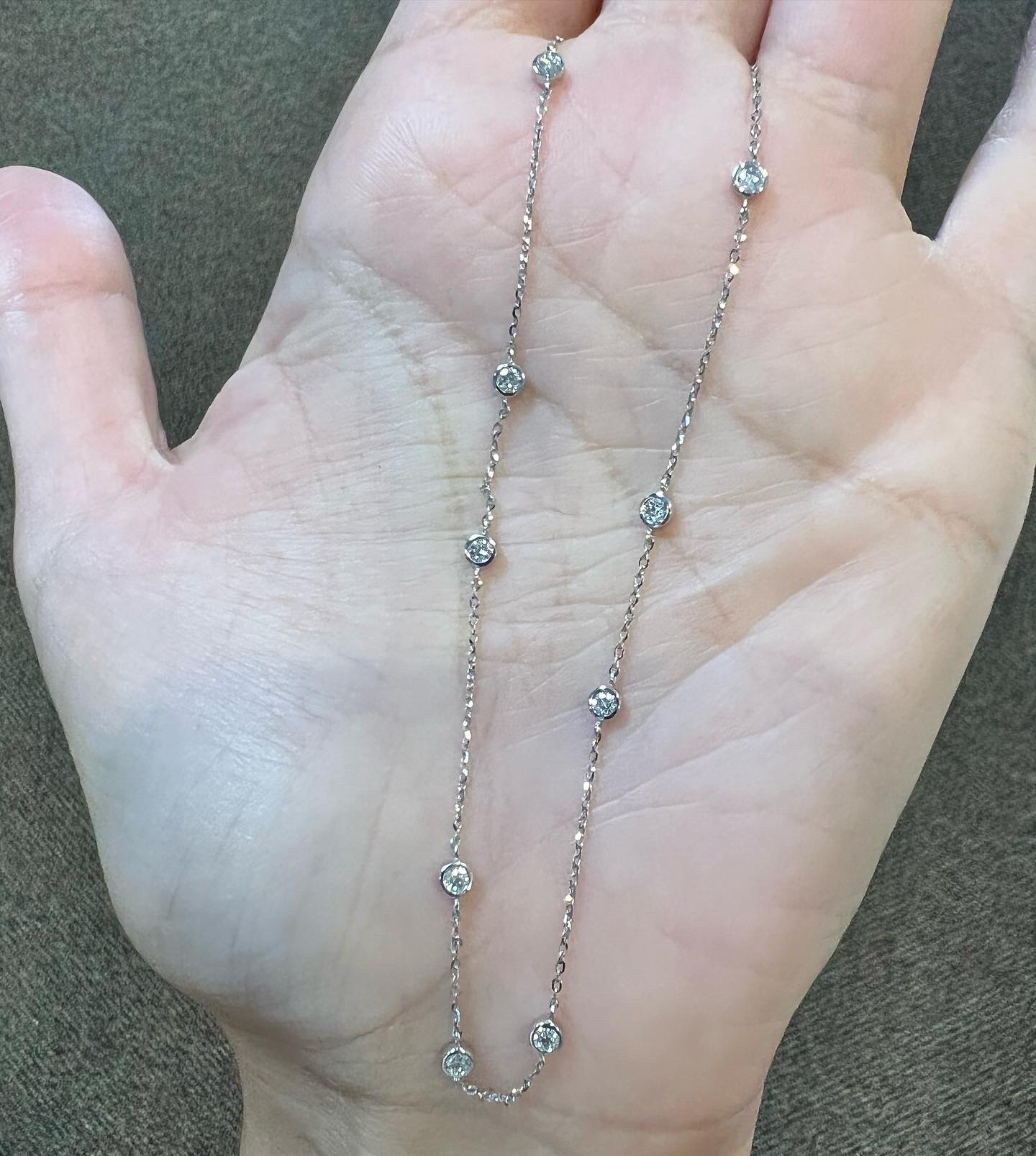 14k White Gold Genuine .36 Cttw Round Brilliant Cut Diamond By The Yard Choker Necklace - Image 3