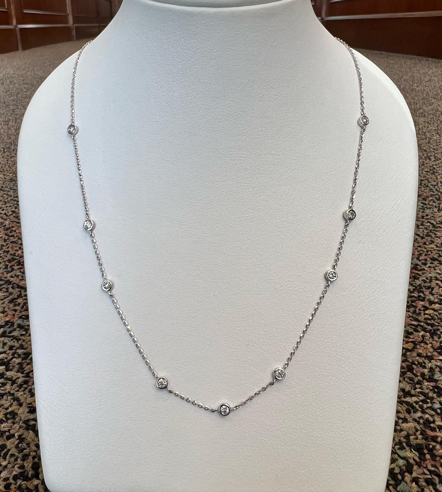 14k White Gold Genuine .36 Cttw Round Brilliant Cut Diamond By The Yard Choker Necklace - Image 4