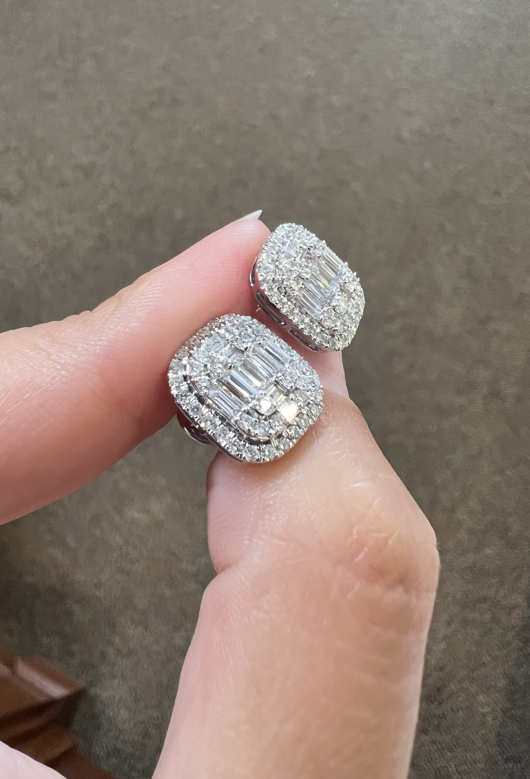 14k White Gold 1.31 Cttw Genuine Round Brilliant Cut Diamond & Diamond Baguette Cluster Stud Earrings - Image 8