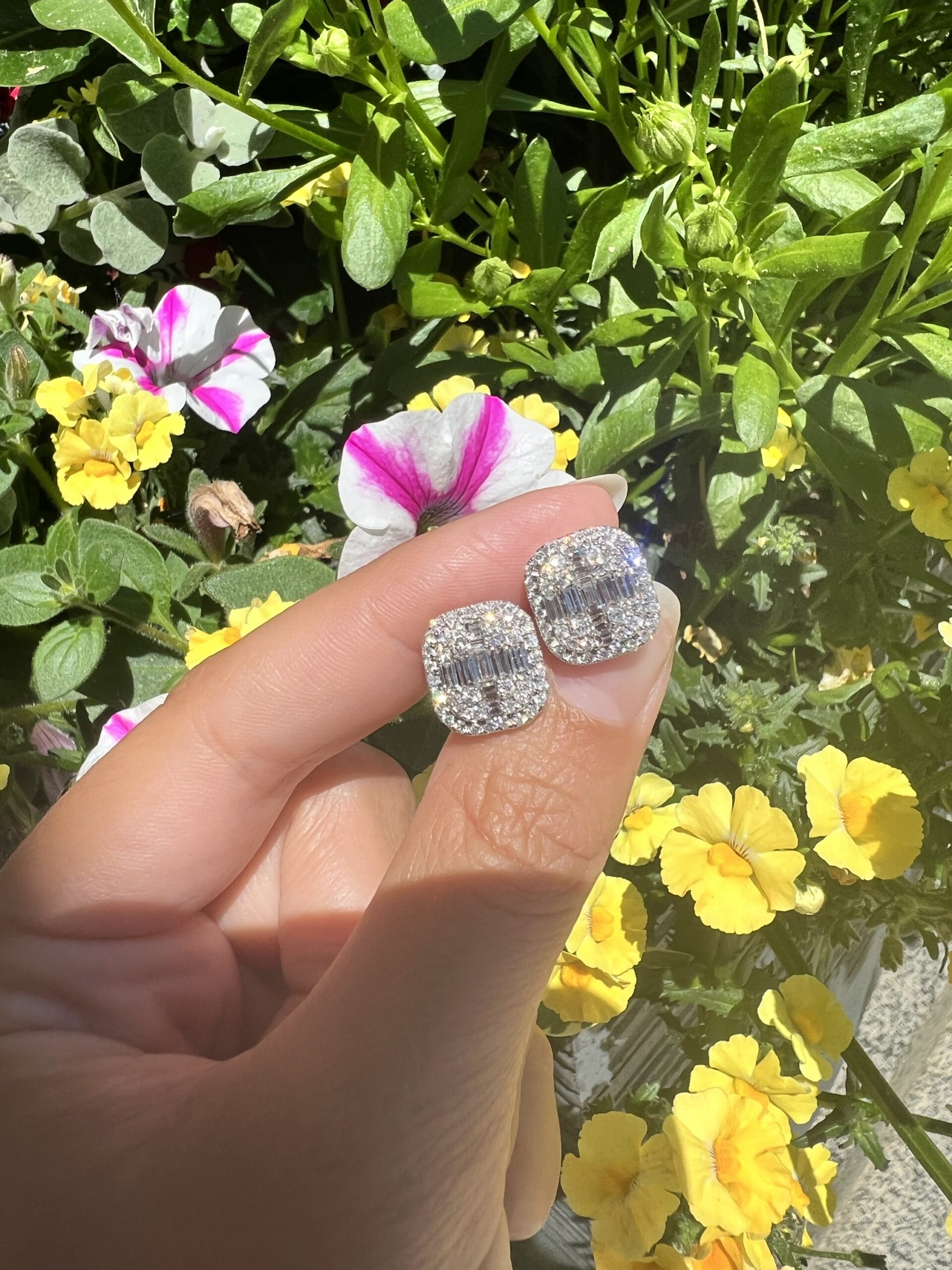 14k White Gold 1.31 Cttw Genuine Round Brilliant Cut Diamond & Diamond Baguette Cluster Stud Earrings - Image 13