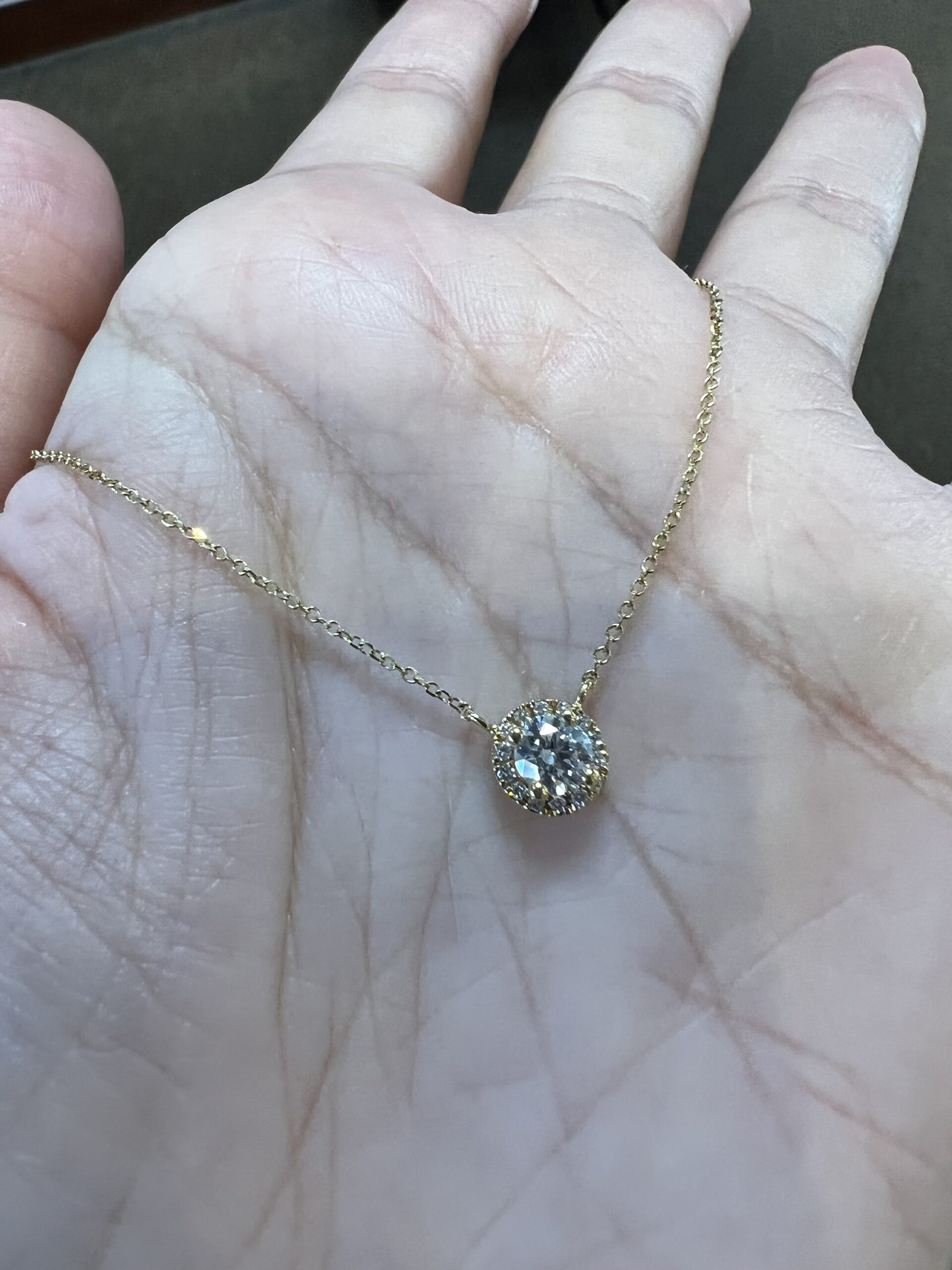 14k Yellow Gold Genuine .35 Cttw Round Brilliant Cut Diamond Halo Pendant