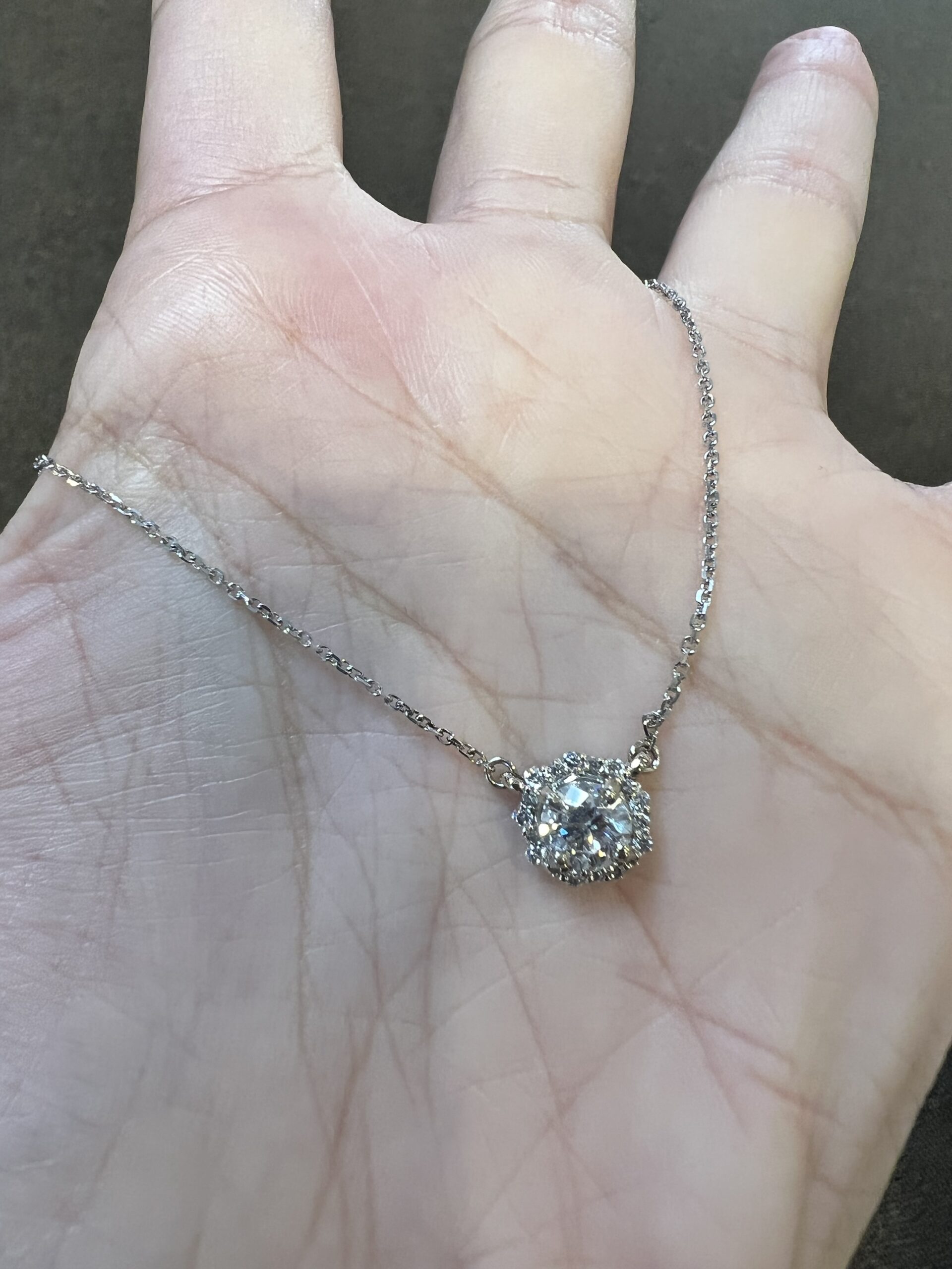 14k White Gold Genuine .71 Cttw Round Brilliant Cut Diamond Halo Fixed Pendant - Image 5