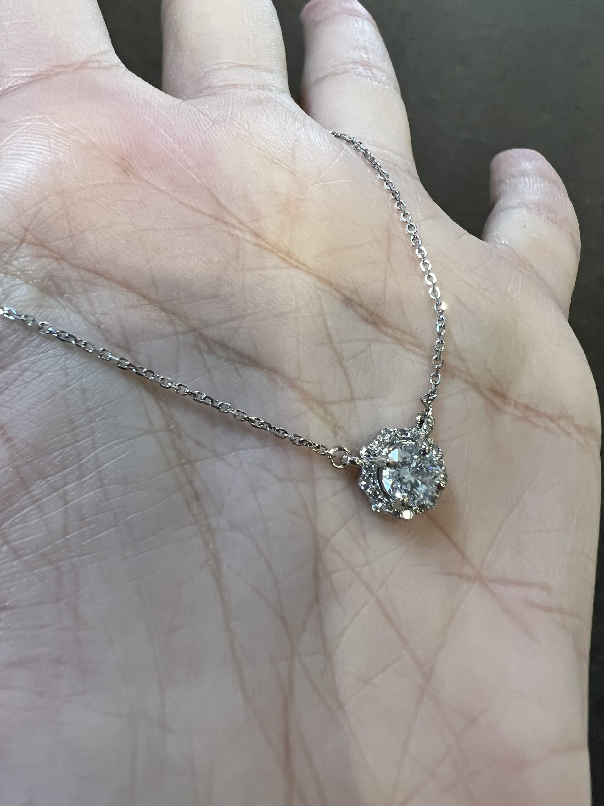 14k White Gold Genuine .71 Cttw Round Brilliant Cut Diamond Halo Fixed Pendant - Image 7