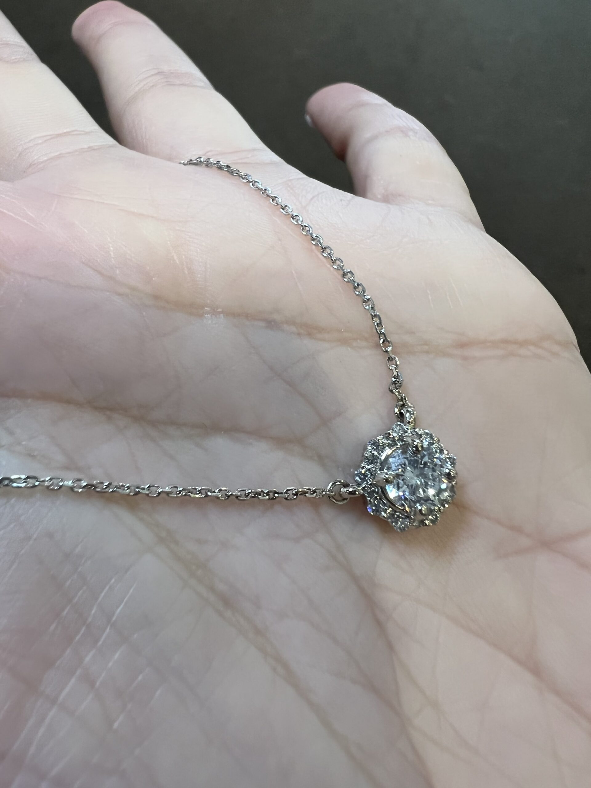 14k White Gold Genuine .71 Cttw Round Brilliant Cut Diamond Halo Fixed Pendant - Image 9