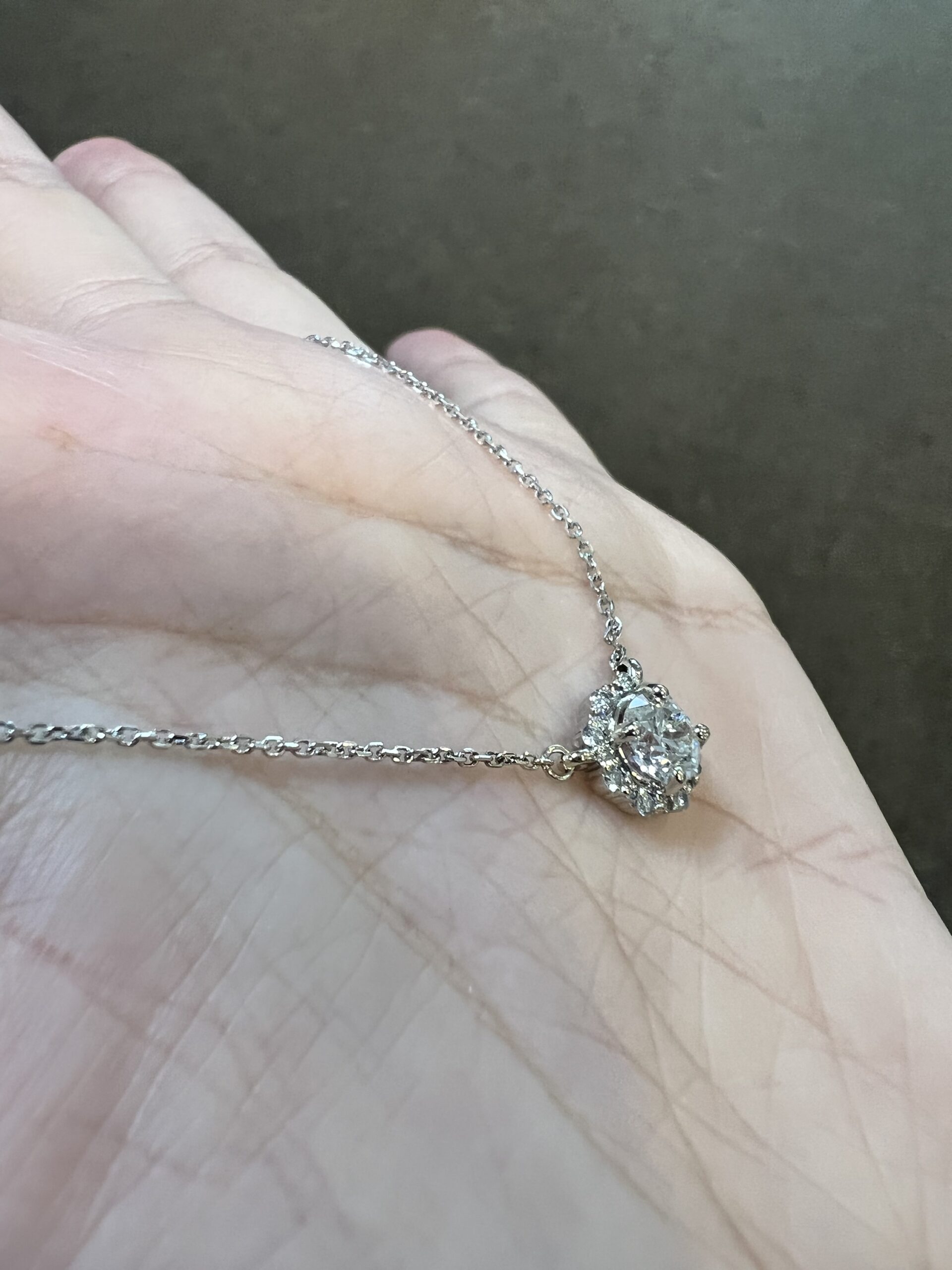 14k White Gold Genuine .71 Cttw Round Brilliant Cut Diamond Halo Fixed Pendant - Image 10