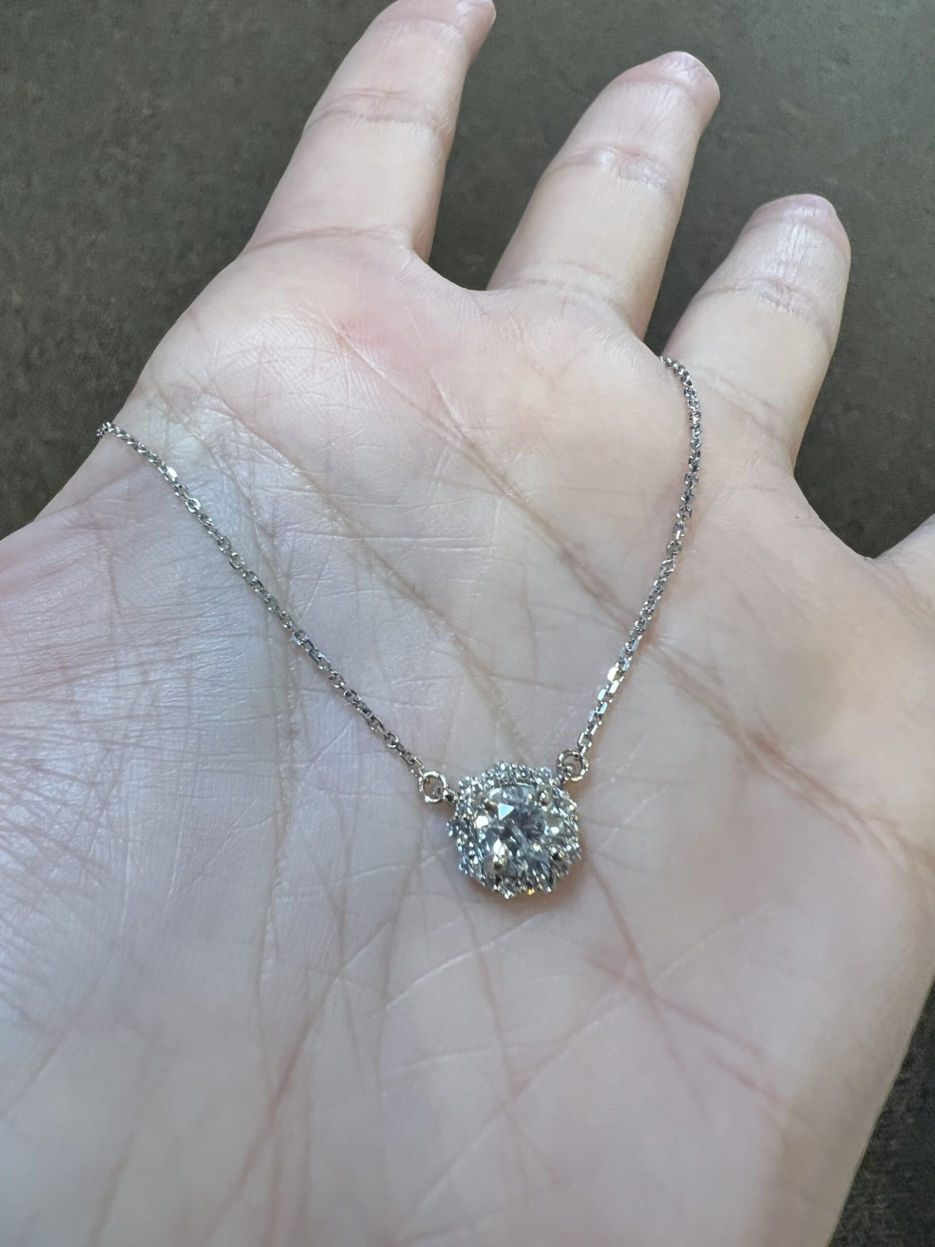 14k White Gold Genuine .71 Cttw Round Brilliant Cut Diamond Halo Fixed Pendant - Image 2