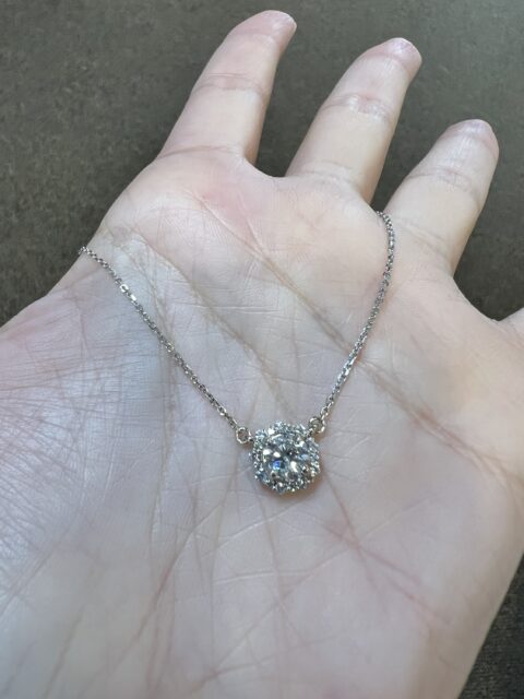 14k White Gold Genuine .71 Cttw Round Brilliant Cut Diamond Halo Fixed Pendant