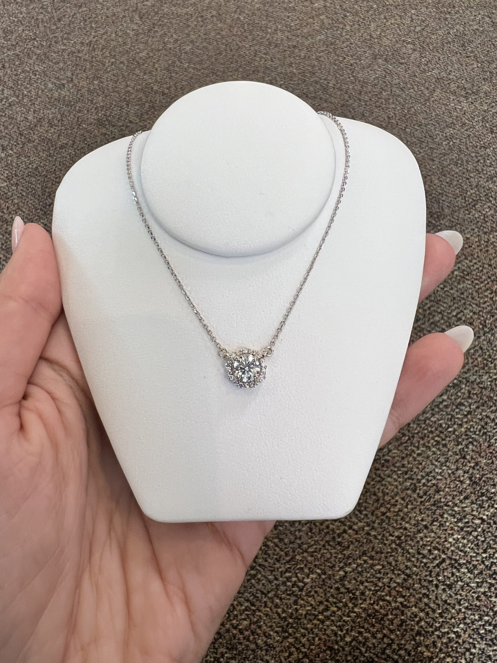 14k White Gold Genuine .71 Cttw Round Brilliant Cut Diamond Halo Fixed Pendant - Image 14