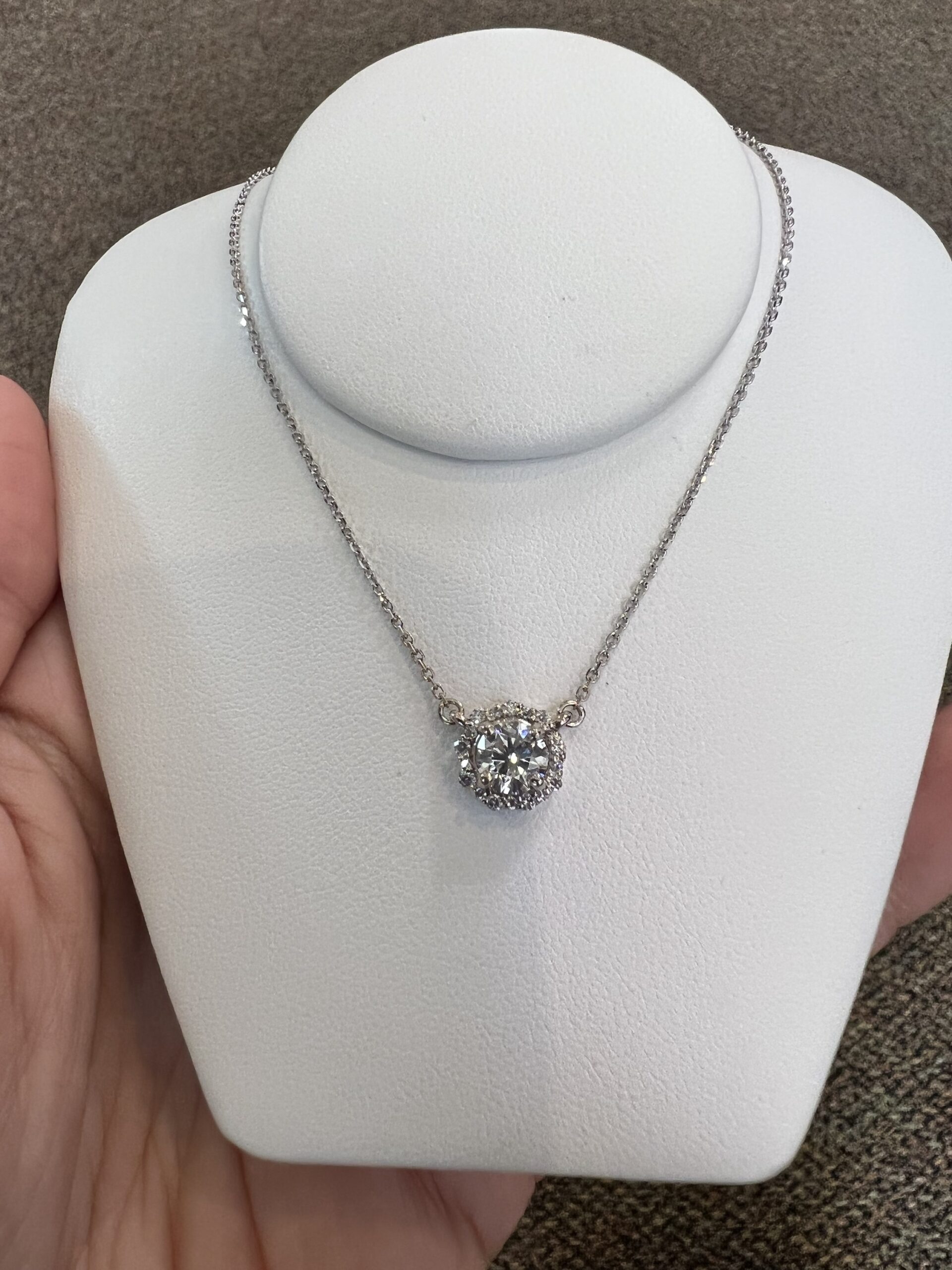 14k White Gold Genuine .71 Cttw Round Brilliant Cut Diamond Halo Fixed Pendant - Image 15