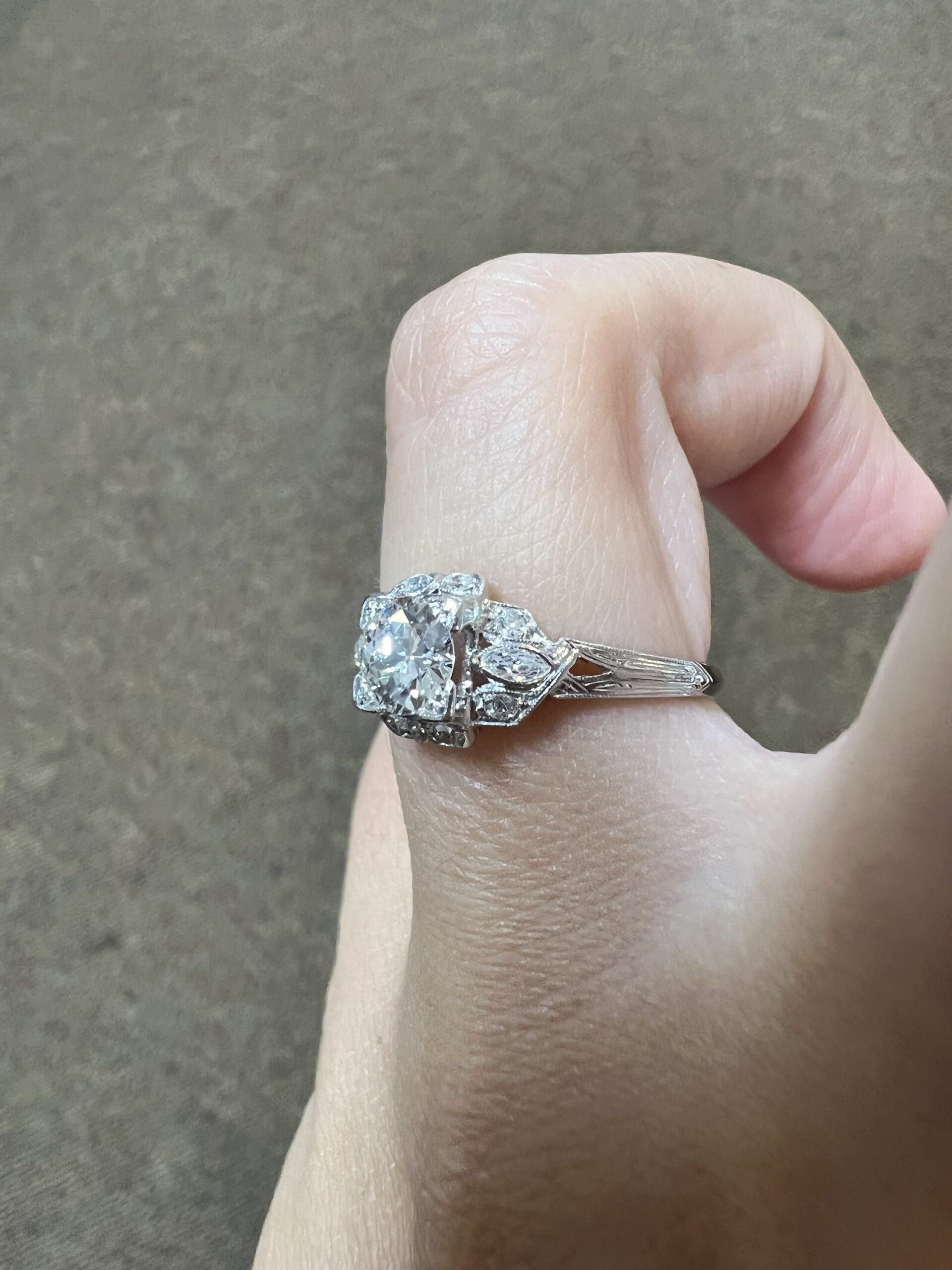 Platinum Antique 1930’s Genuine .80 Cttw Diamond Ring - Image 14