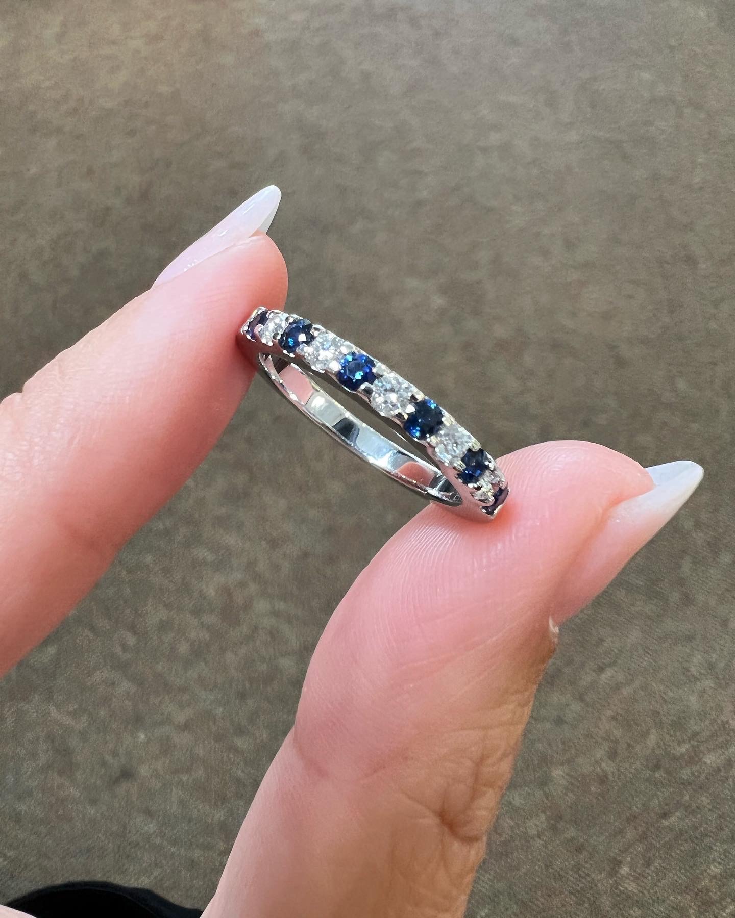 14k White Gold Genuine .37 Cttw Sapphire & .25 Cttw Genuine Round Brilliant Cut Diamond Band - Image 3