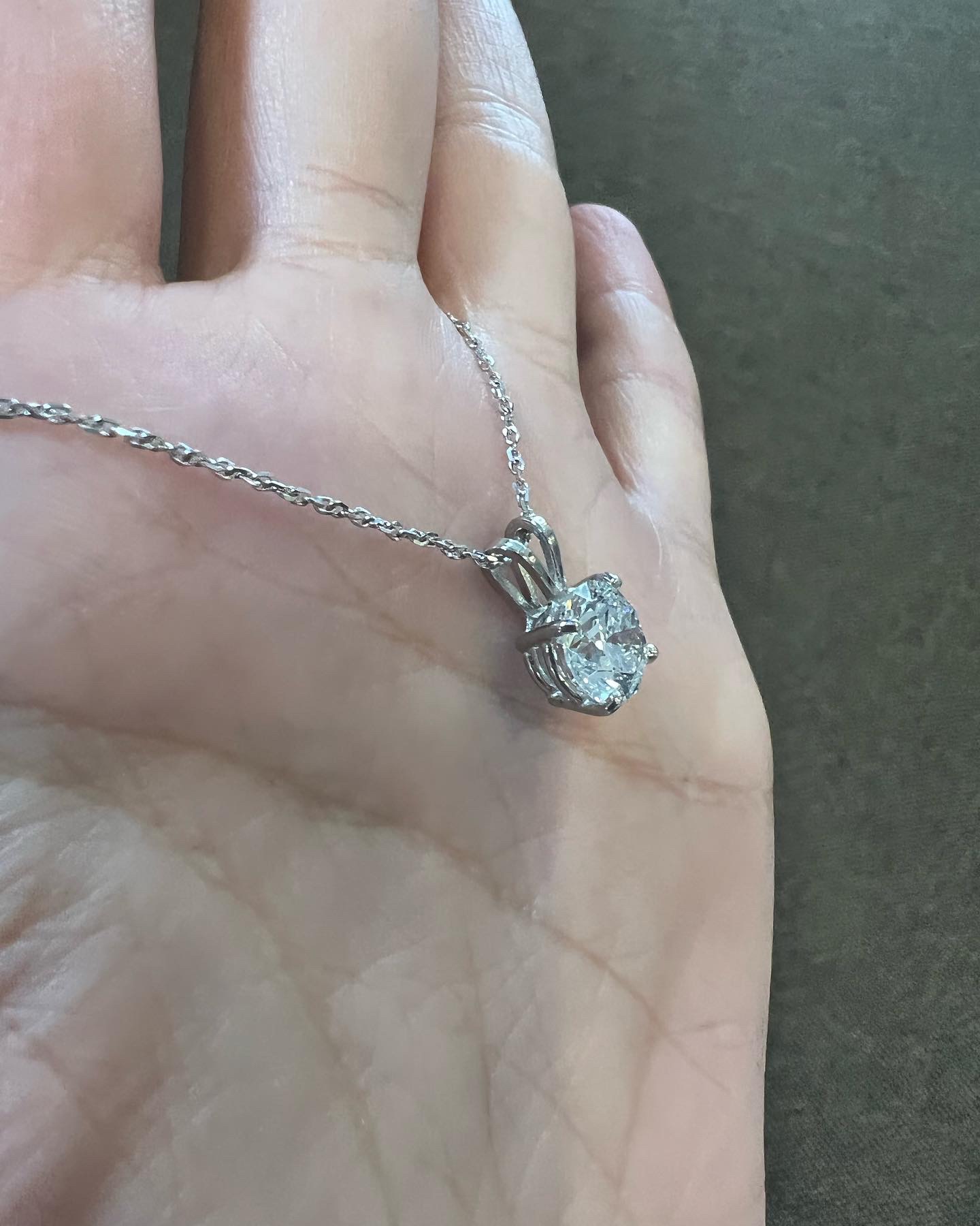 14k White Gold Genuine Lab Grown 1.82 Cttw Round Brilliant Cut Diamond Solitaire Pendant - Image 3