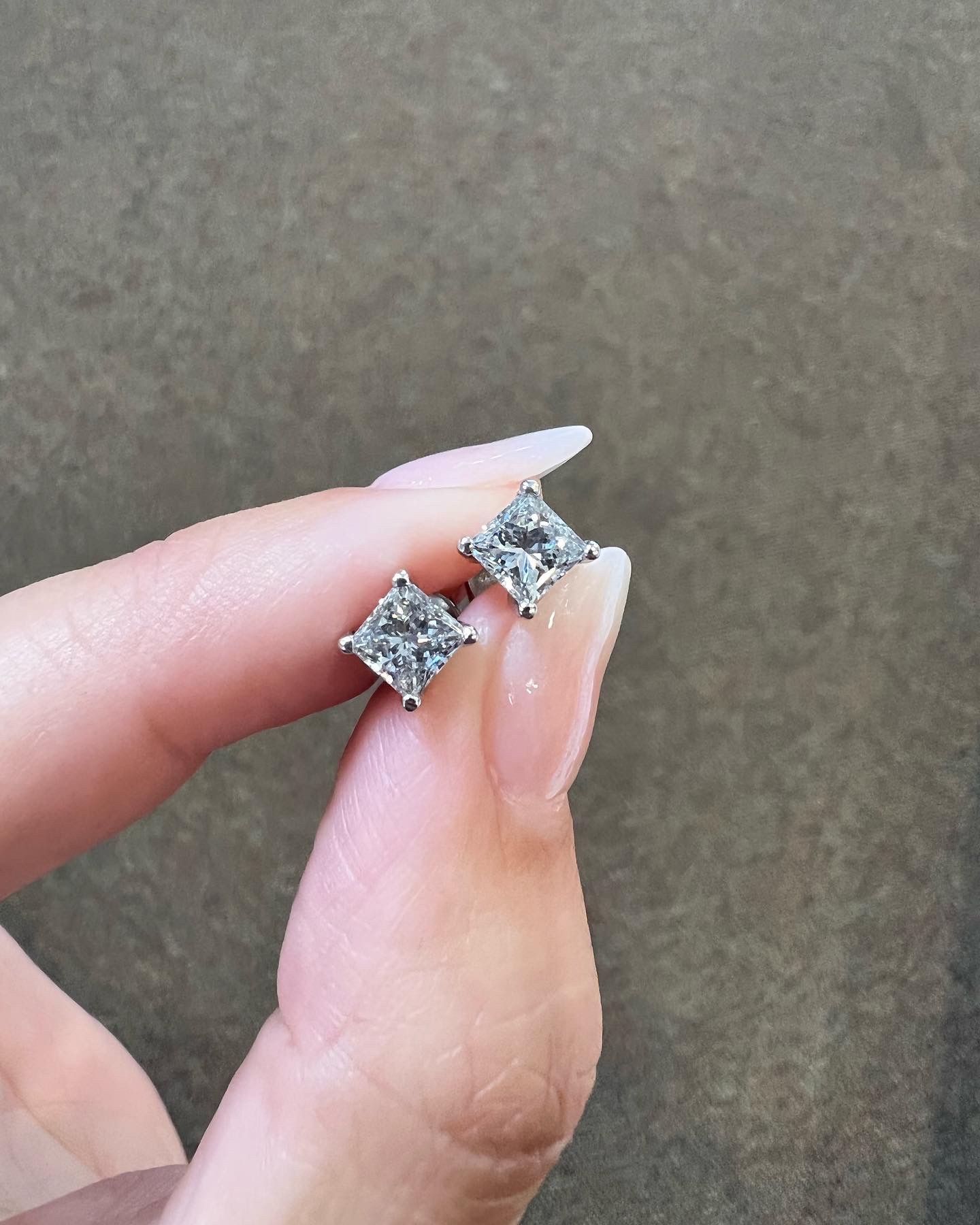 14k White Gold Genuine 1.20 Cttw Princess Cut Diamond Stud Earrings - Image 2