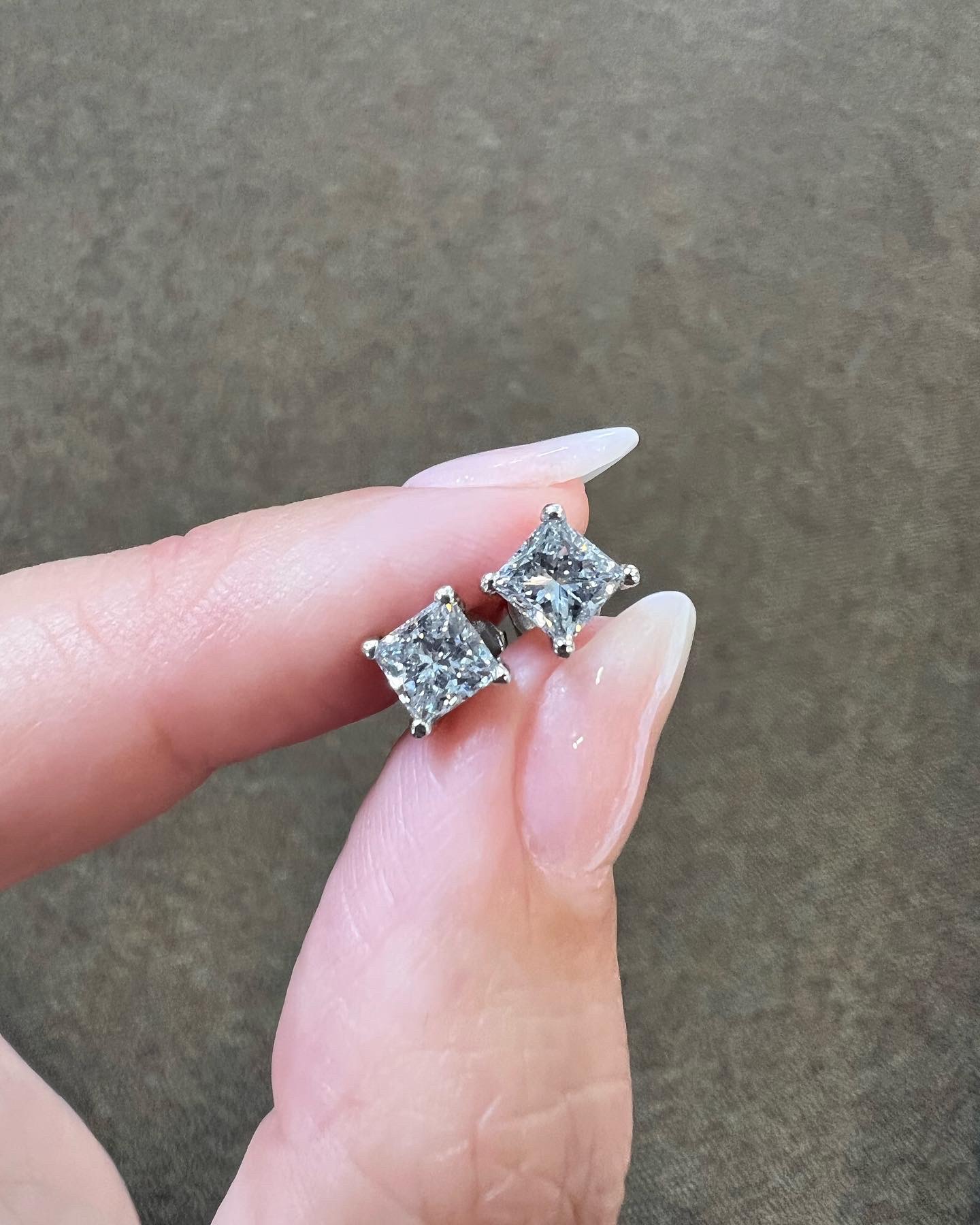 14k White Gold Genuine 1.20 Cttw Princess Cut Diamond Stud Earrings - Image 3