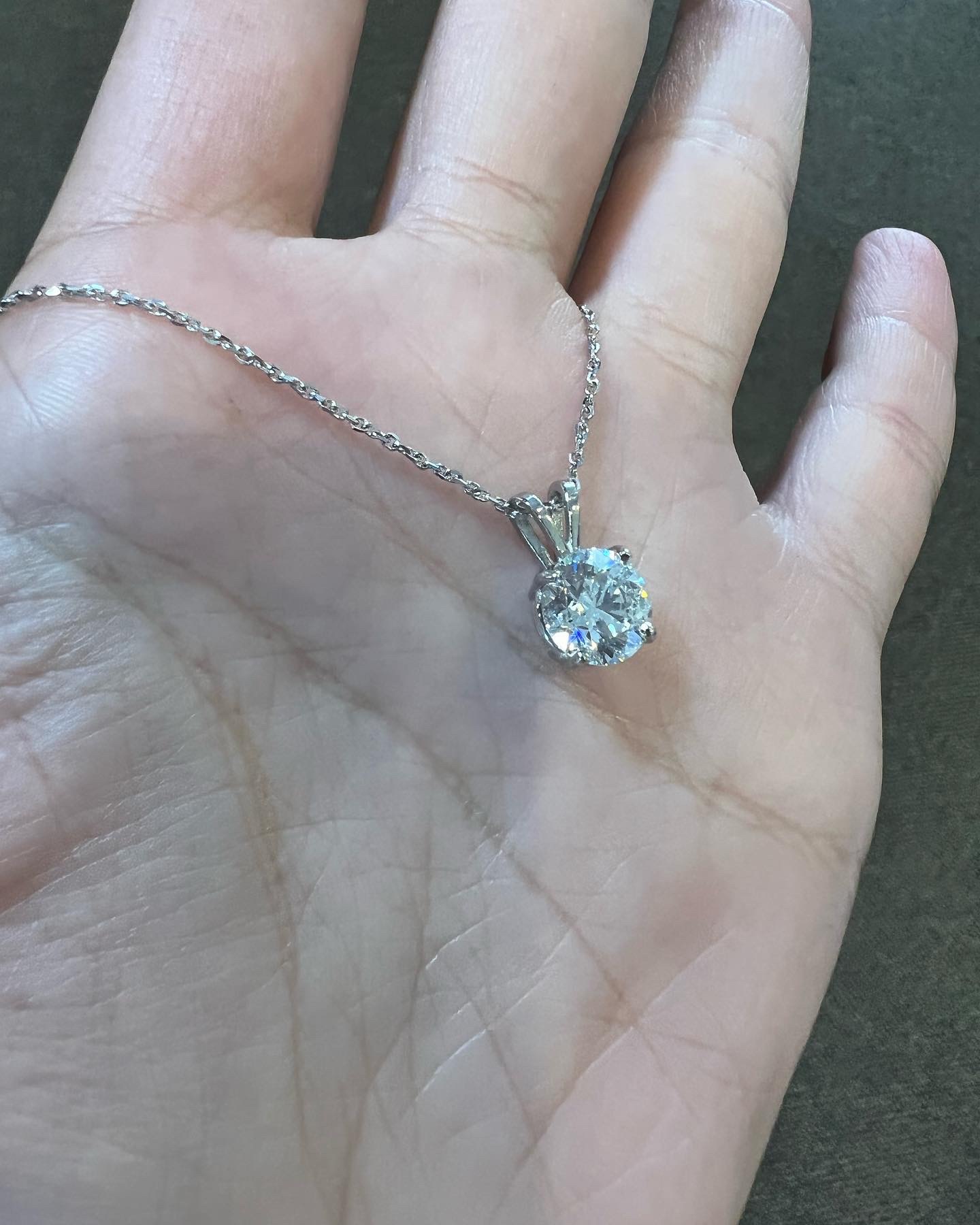 14k White Gold Genuine Lab Grown 1.82 Cttw Round Brilliant Cut Diamond Solitaire Pendant - Image 2