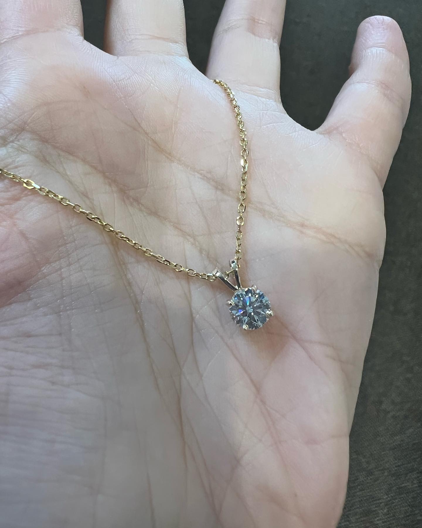 14k Yellow Gold Genuine 1.01 Cttw Round Brilliant Cut Diamond Solitaire Pendant - Image 3