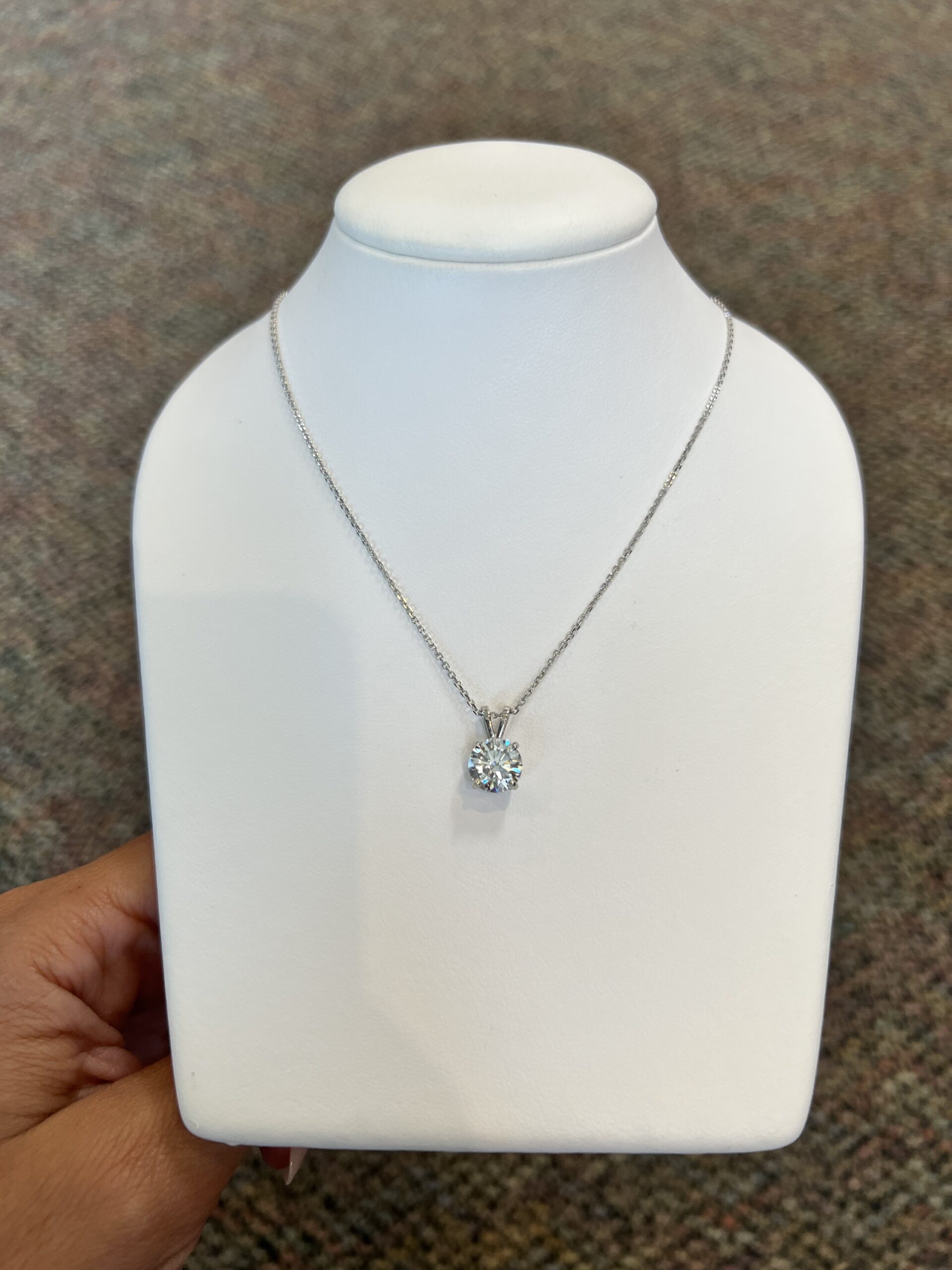 14k White Gold Genuine Lab Grown 1.82 Cttw Round Brilliant Cut Diamond Solitaire Pendant - Image 6