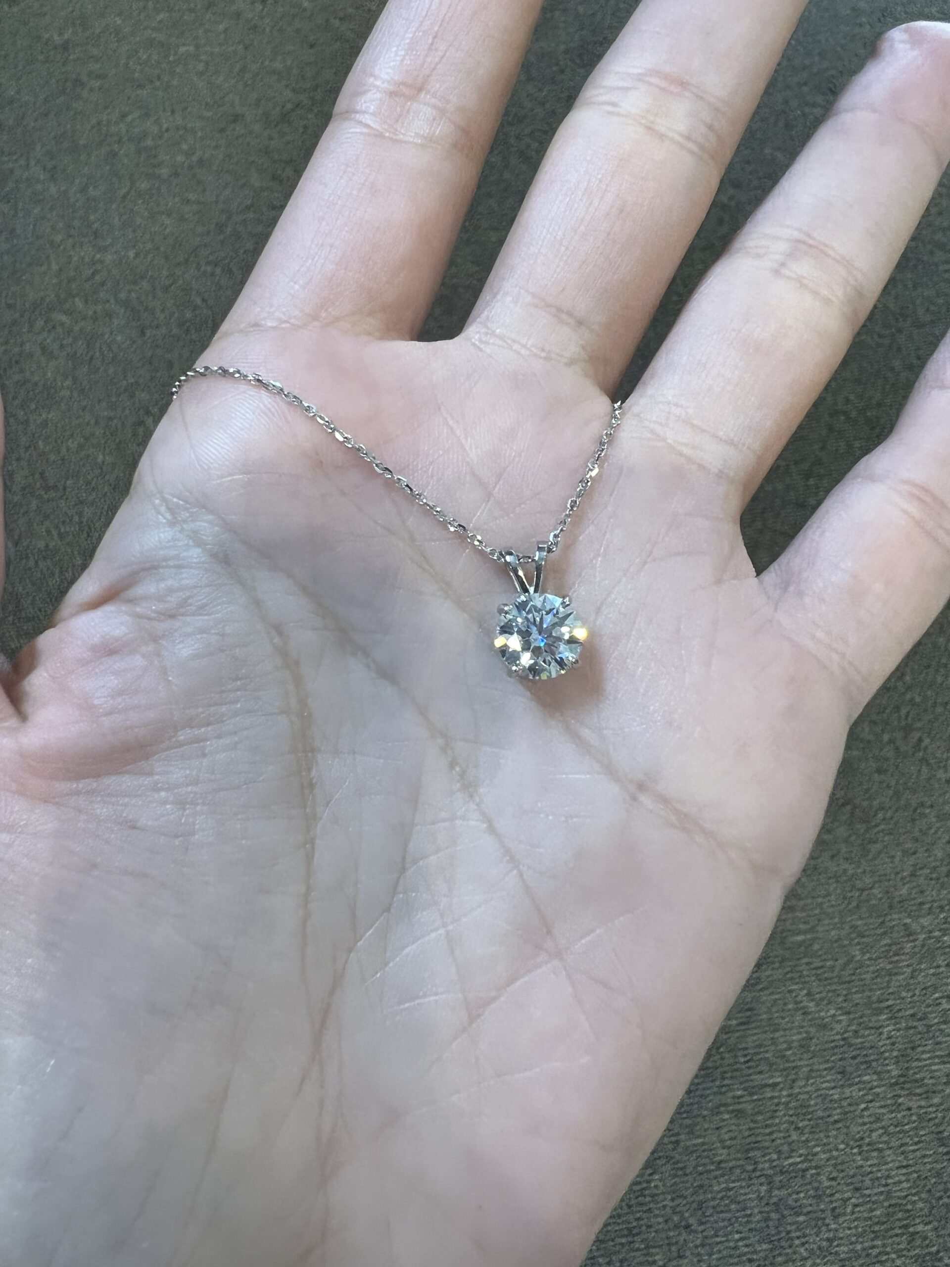 14k White Gold Genuine Lab Grown 1.82 Cttw Round Brilliant Cut Diamond Solitaire Pendant - Image 9