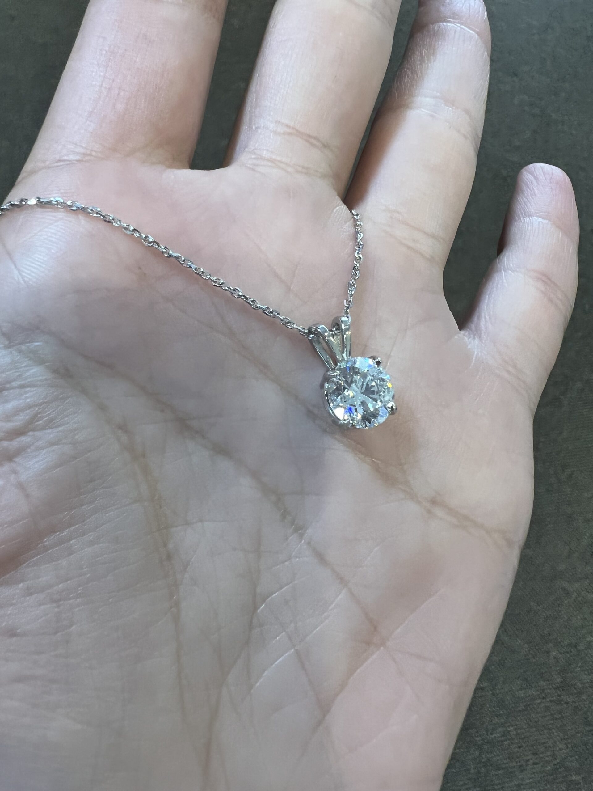 14k White Gold Genuine Lab Grown 1.82 Cttw Round Brilliant Cut Diamond Solitaire Pendant - Image 10