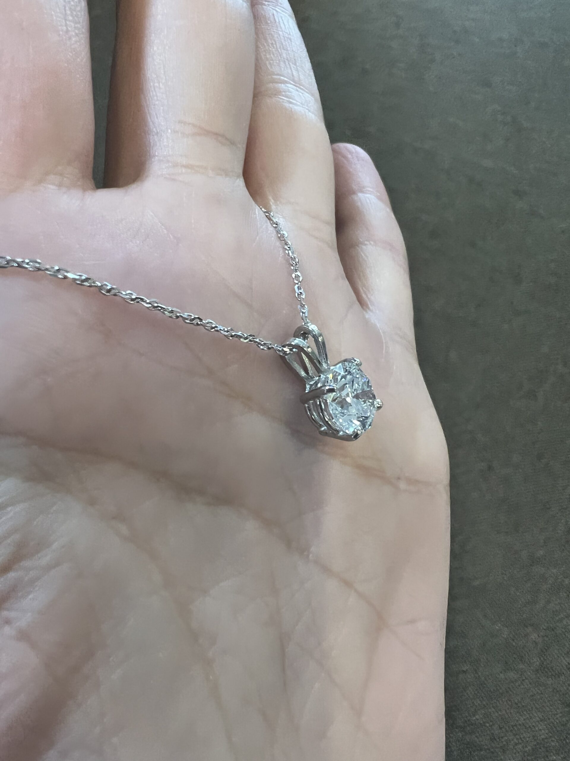 14k White Gold Genuine Lab Grown 1.82 Cttw Round Brilliant Cut Diamond Solitaire Pendant - Image 11