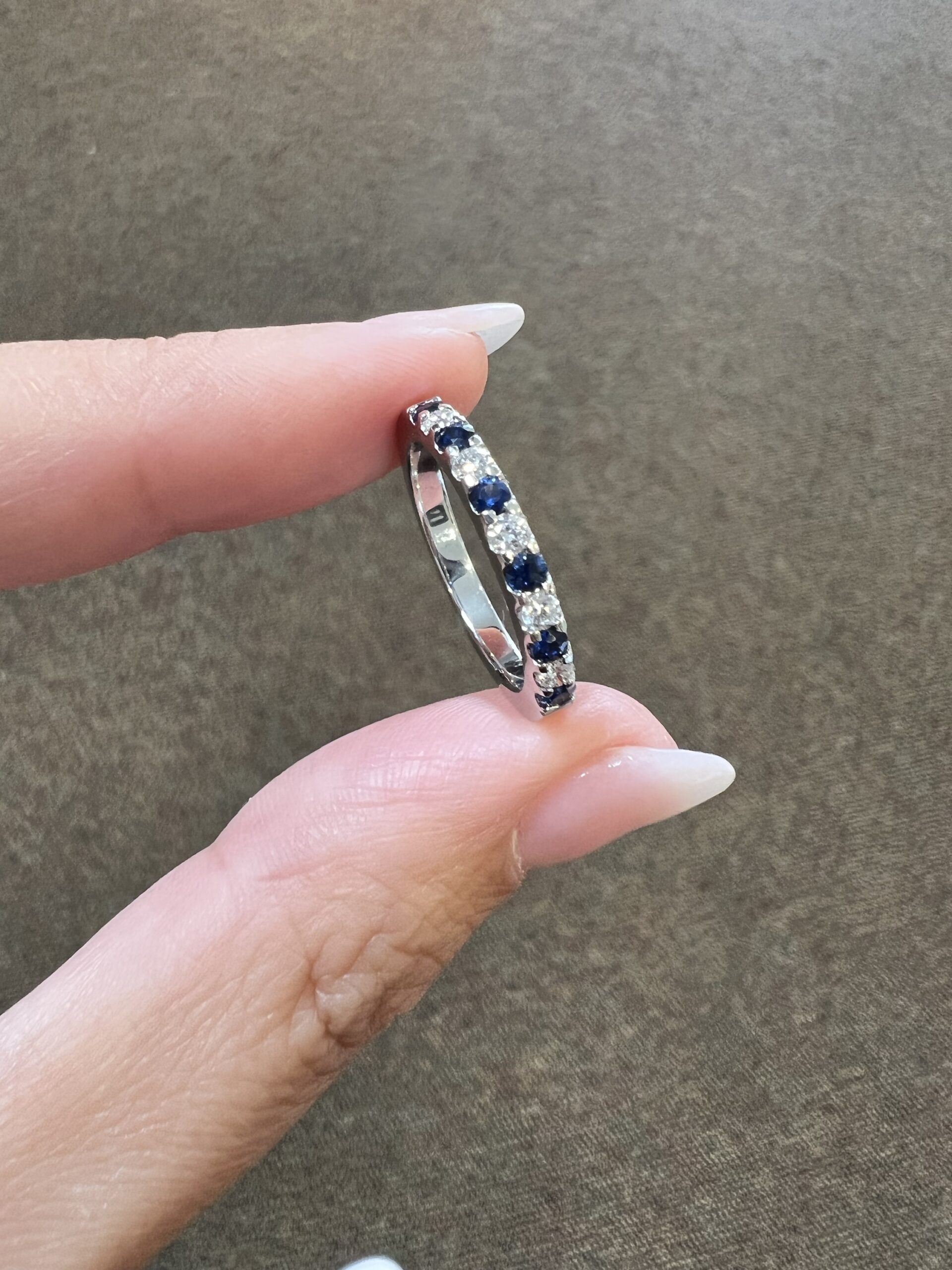 14k White Gold Genuine .37 Cttw Sapphire & .25 Cttw Genuine Round Brilliant Cut Diamond Band - Image 8