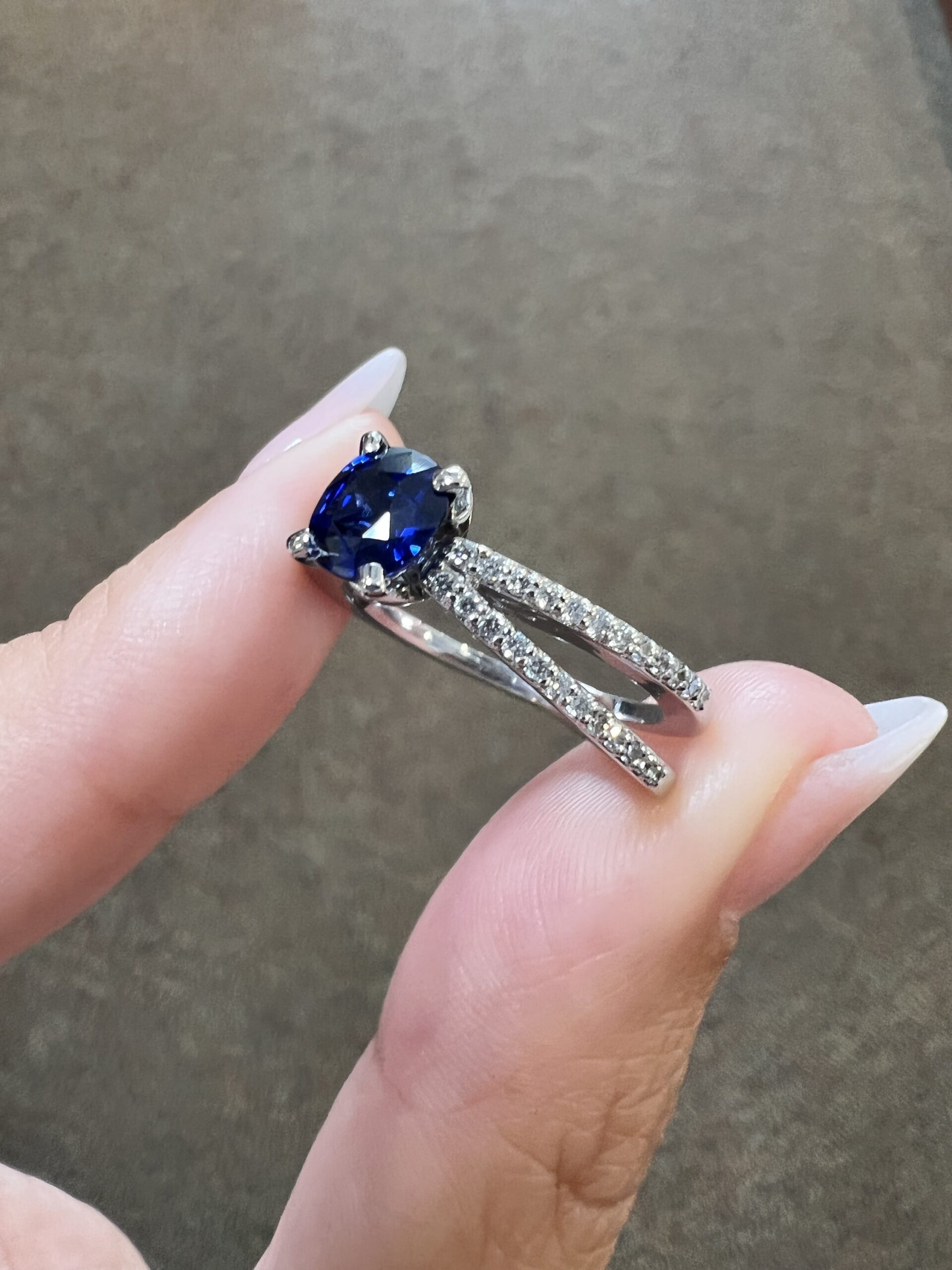 14k White Gold Genuine 1.04 Cttw Ceylon Sapphire & Diamond Ring - Image 6