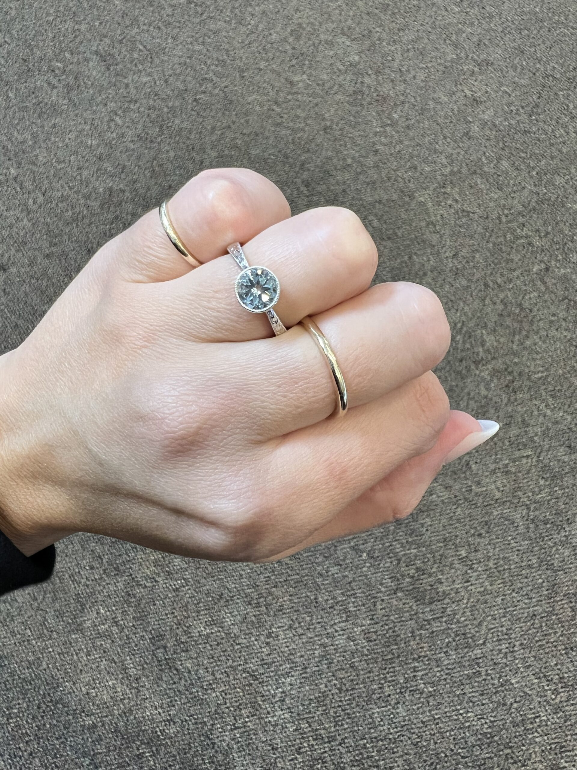 14k White Gold Genuine 1.26 Cttw Aquamarine Bezel Ring With Filigree & Engraving - Image 5