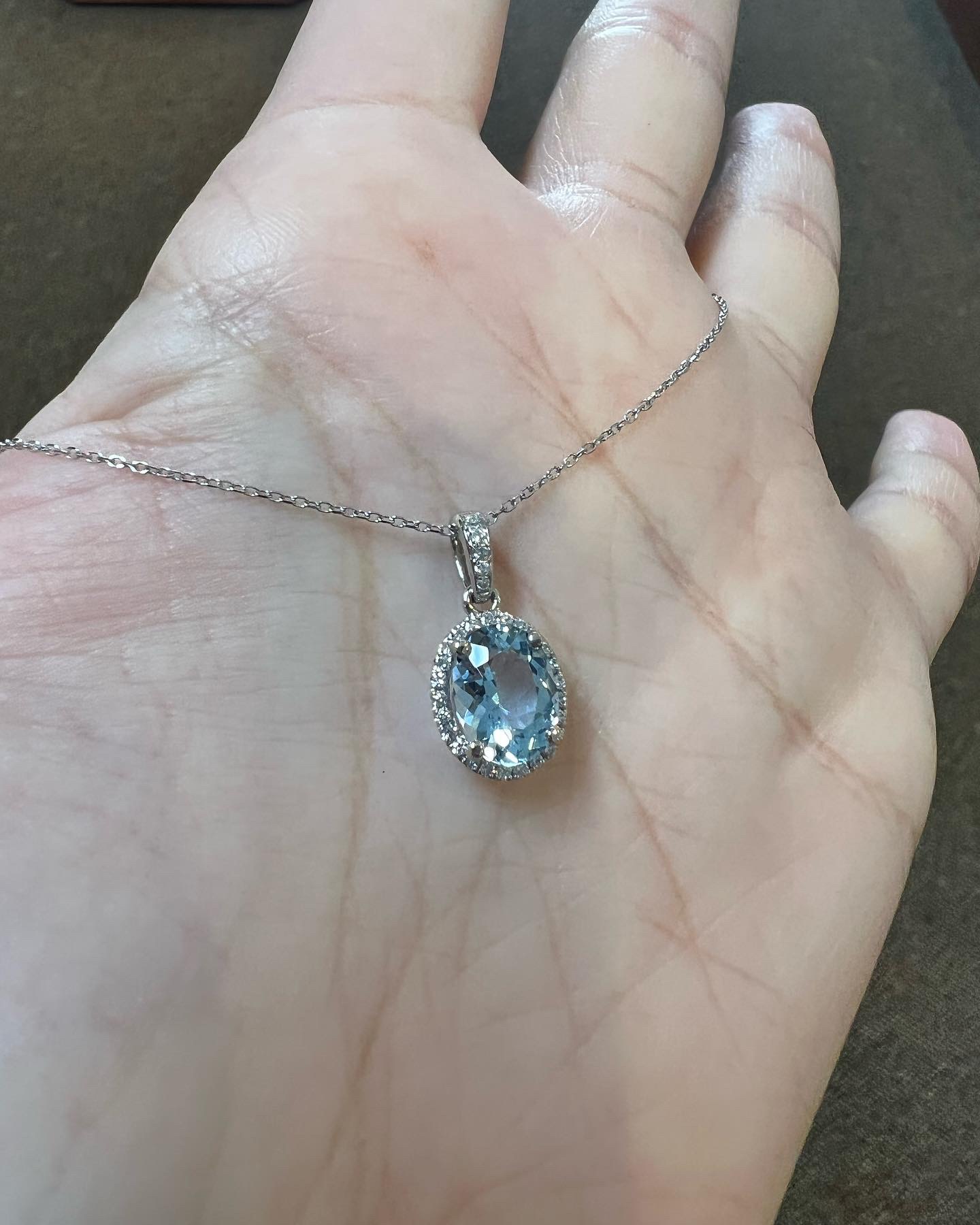 14k White Gold Genuine 1.57 Cttw Aquamarine & Diamond Halo Pendant - Image 2