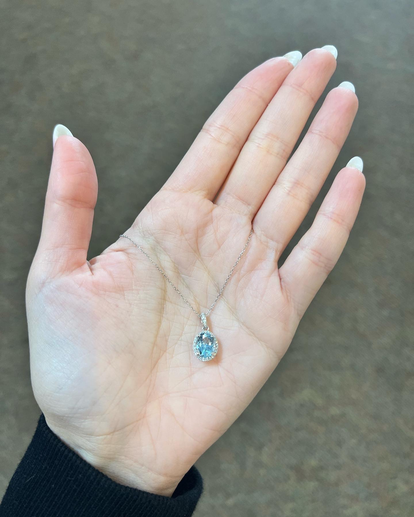 14k White Gold Genuine 1.57 Cttw Aquamarine & Diamond Halo Pendant - Image 12