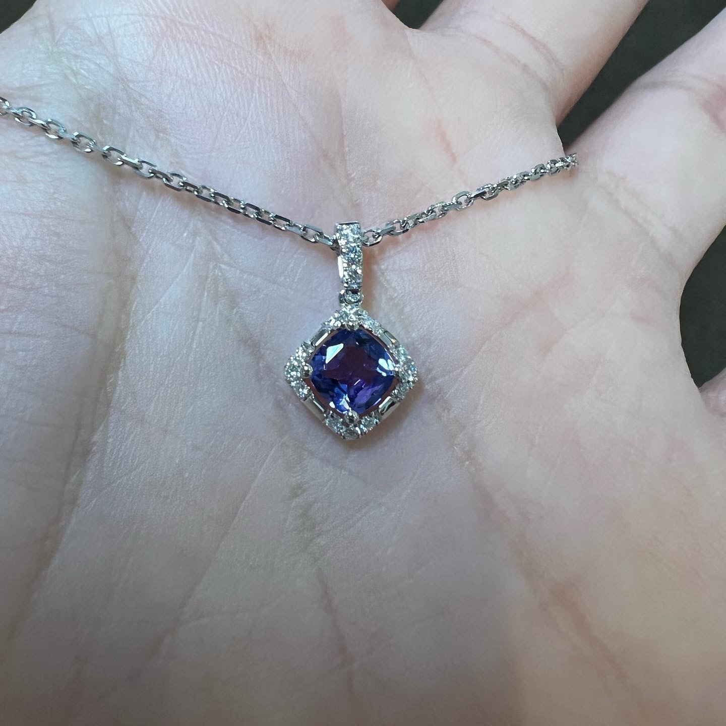 14k White Gold Genuine .60 Cttw Tanzanite & .18 Cttw Diamond Cluster Pendant