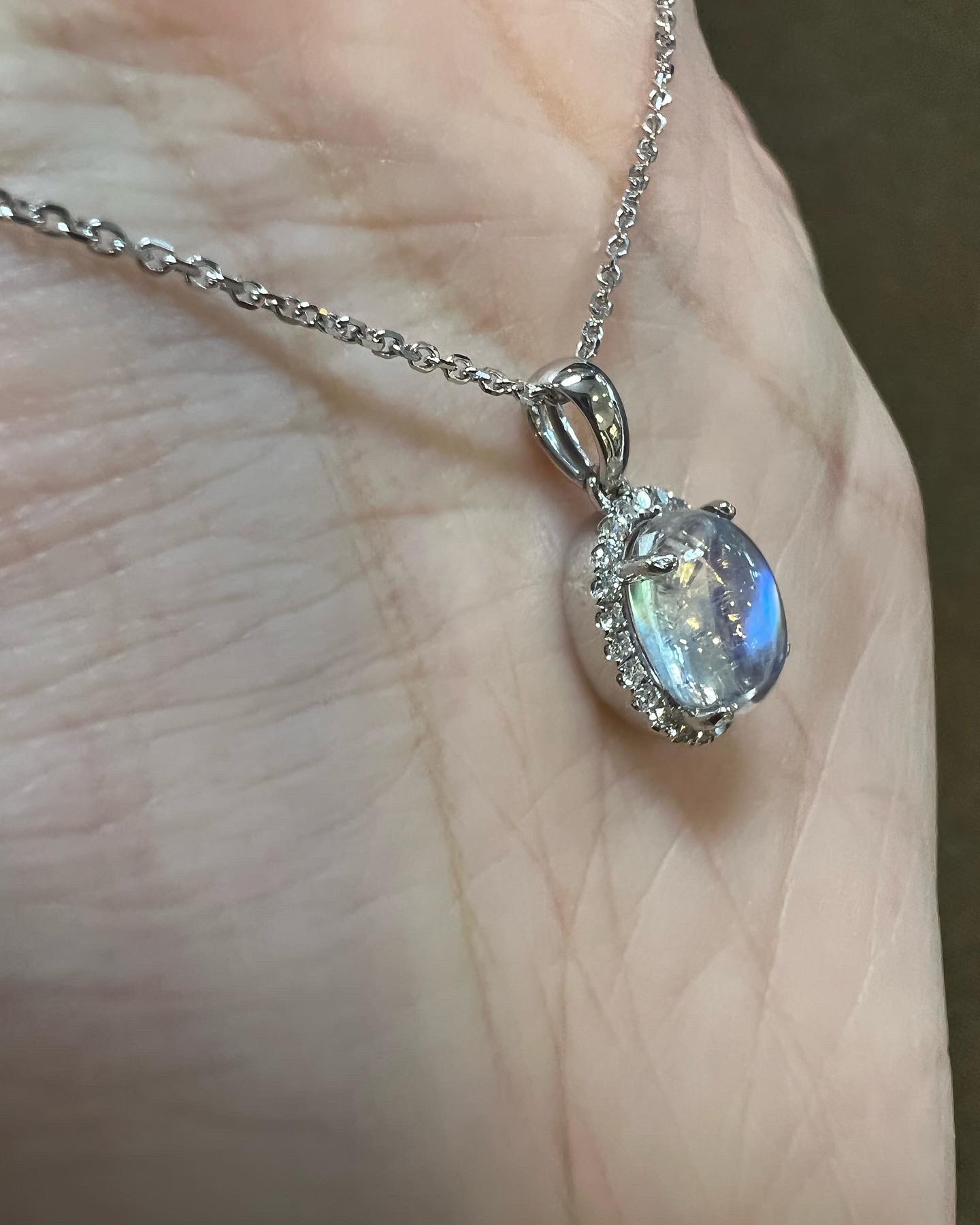 14k White Gold Genuine 1.96 Cttw Moonstone & Diamond Halo Pendant - Image 27