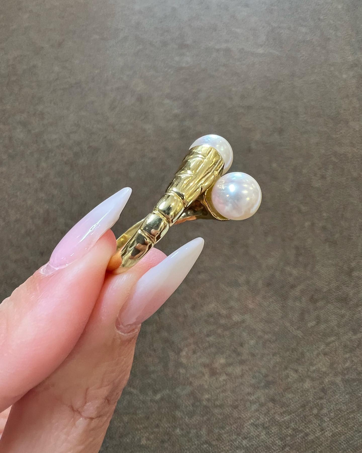 18k Yellow Gold 7 MM Cultured Saltwater Pearl Bypass Ring - Image 9