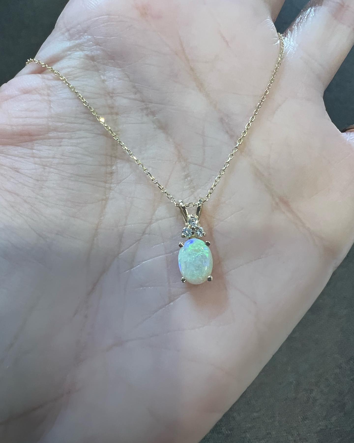 14k Yellow Gold Genuine .48 Cttw Opal & .06 Cttw Diamond Pendant - Image 4