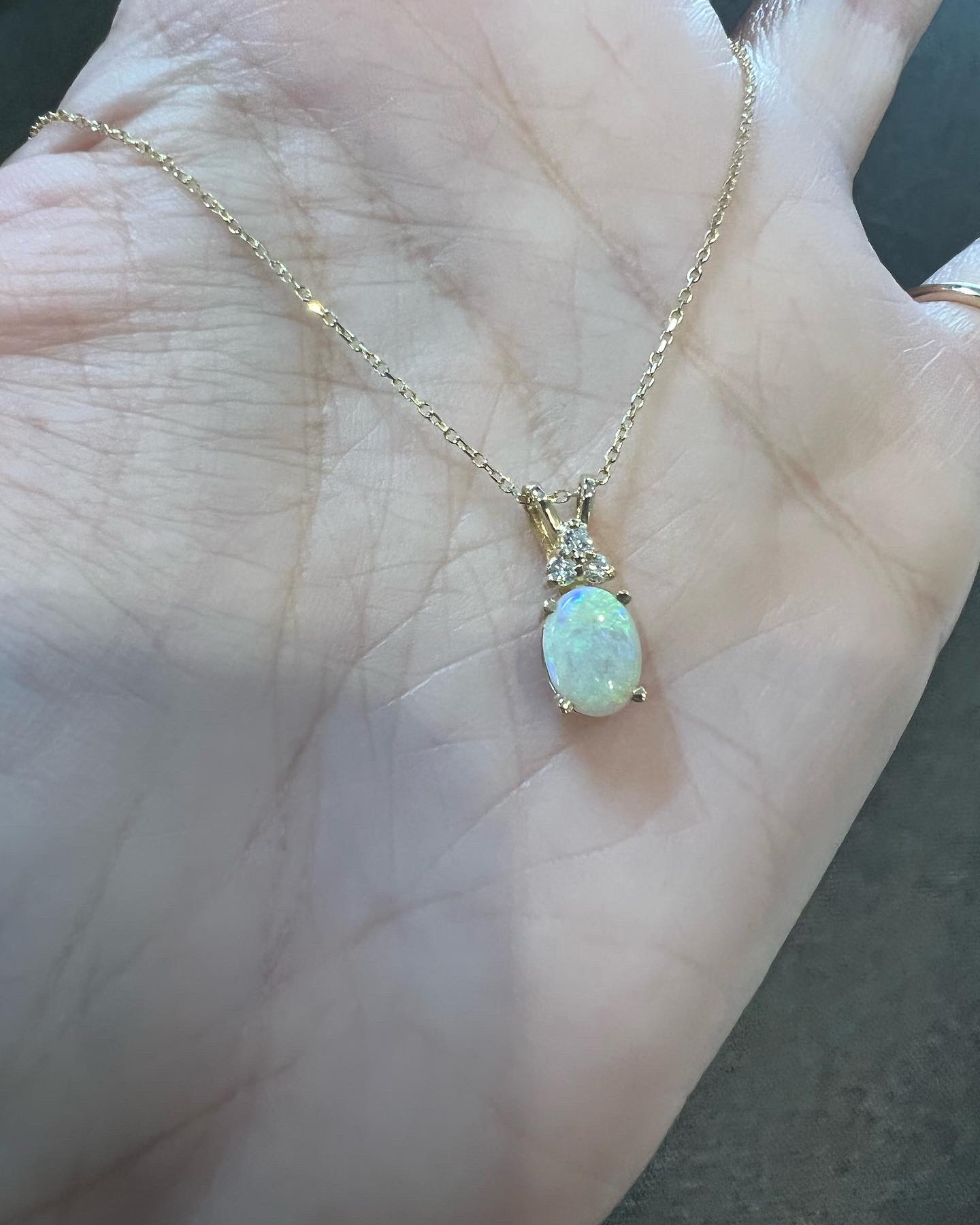 14k Yellow Gold Genuine .48 Cttw Opal & .06 Cttw Diamond Pendant - Image 6