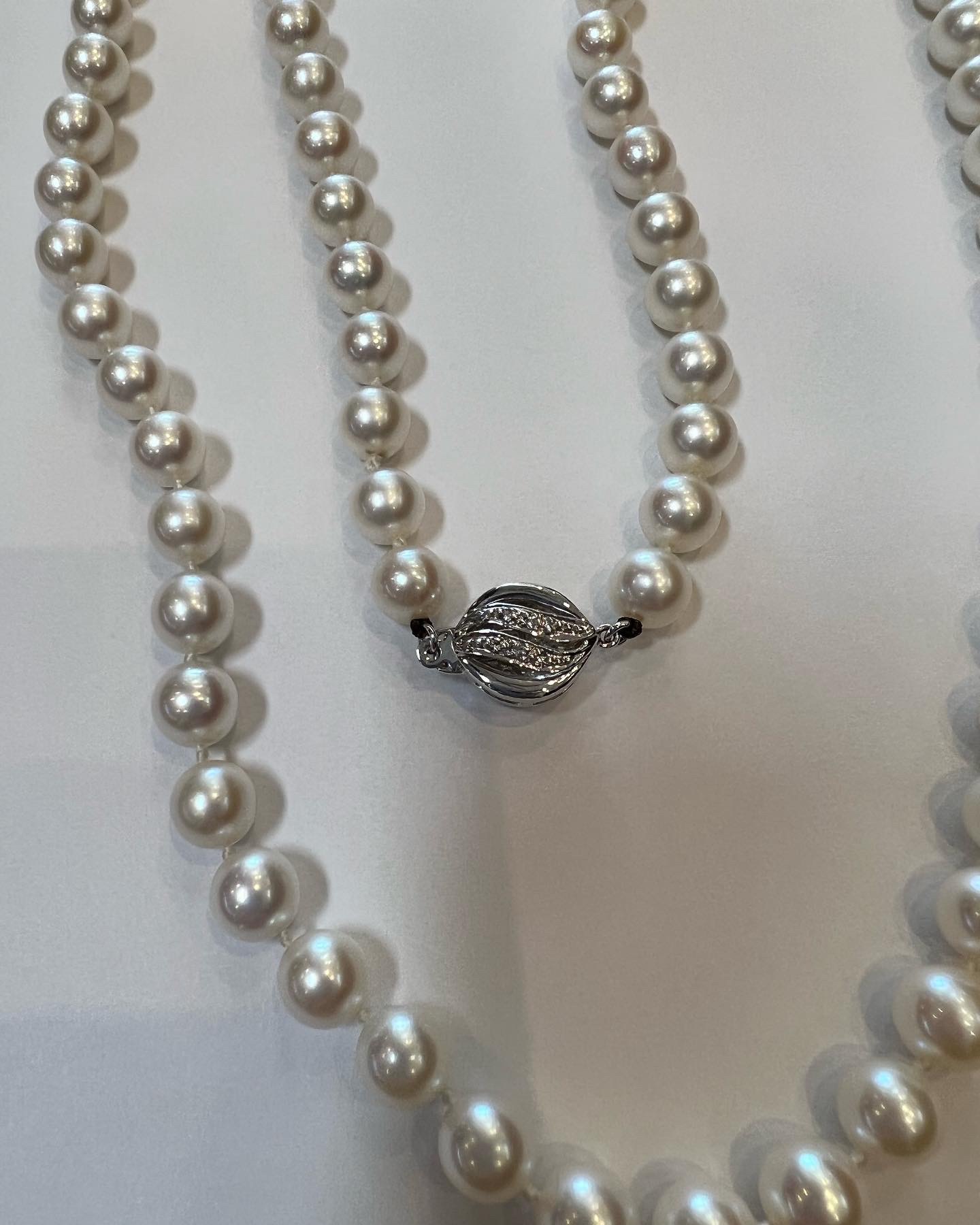 A 24” Strand Of Cultured 7-7.5 MM Saltwater Pearls With Diamond Clasp - Image 11